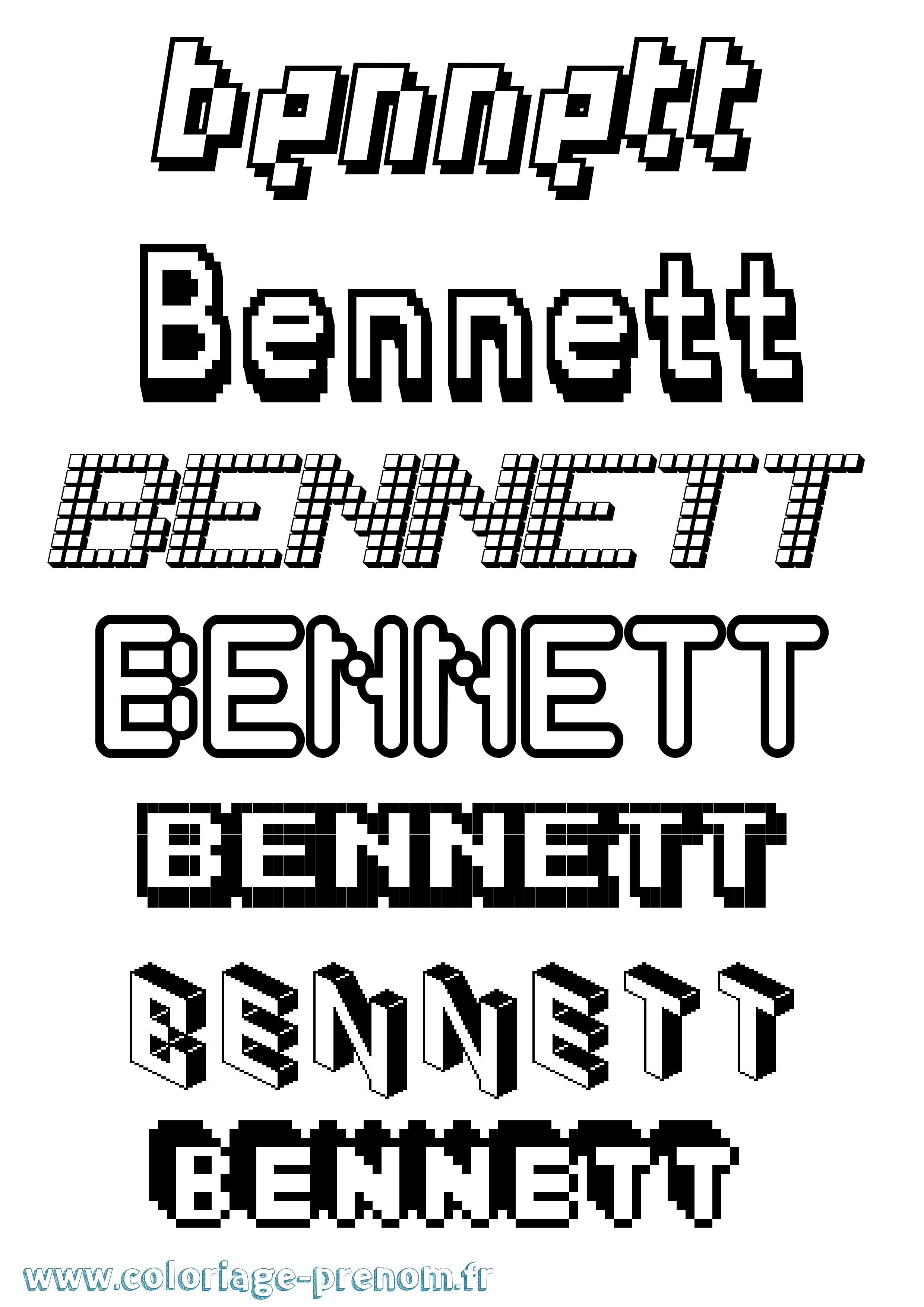Coloriage Bennett Pixel Coloriage prénom Bennett Pixel