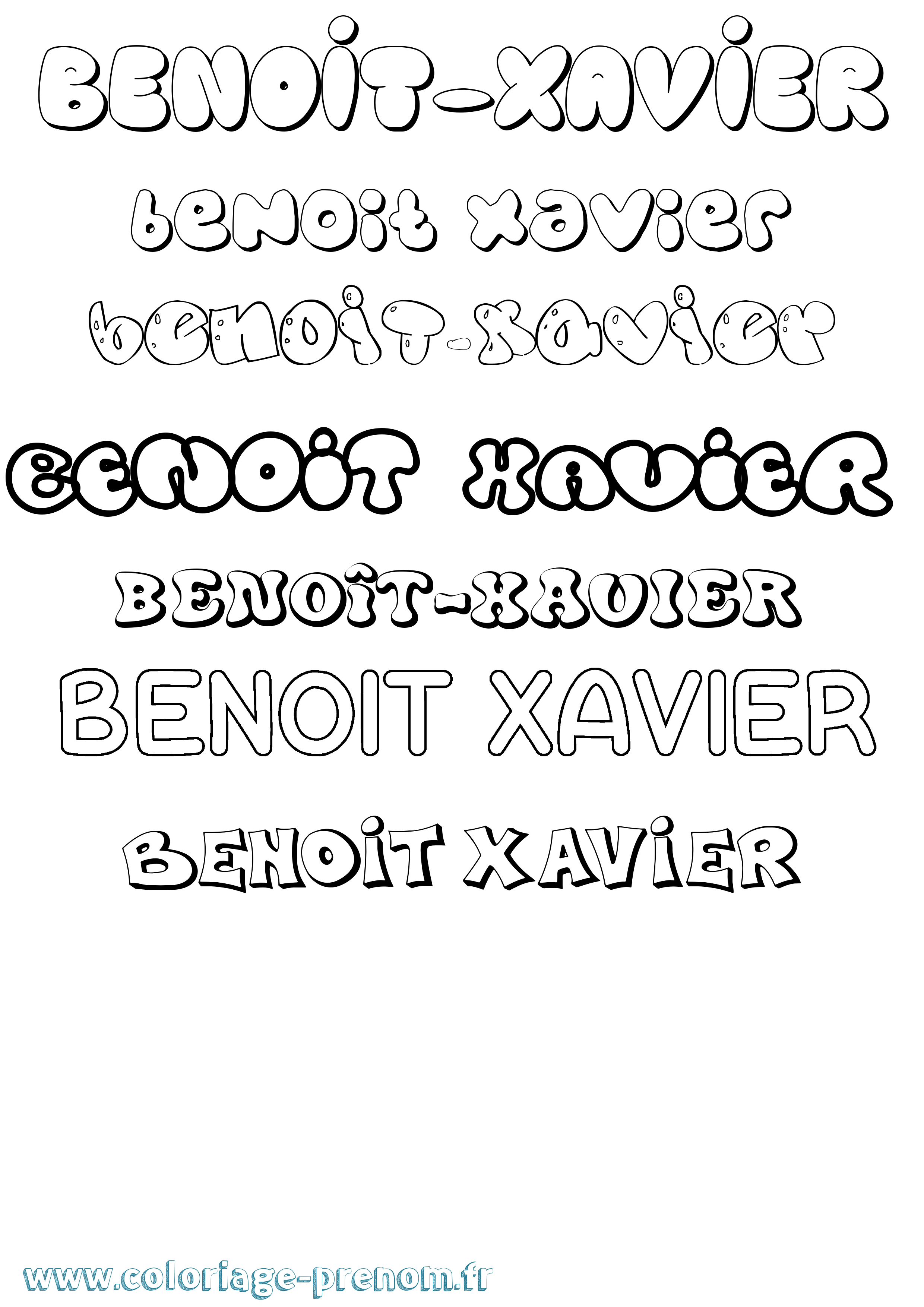 Coloriage Benoît-Xavier Bubble Coloriage prénom Benoît-Xavier Bubble