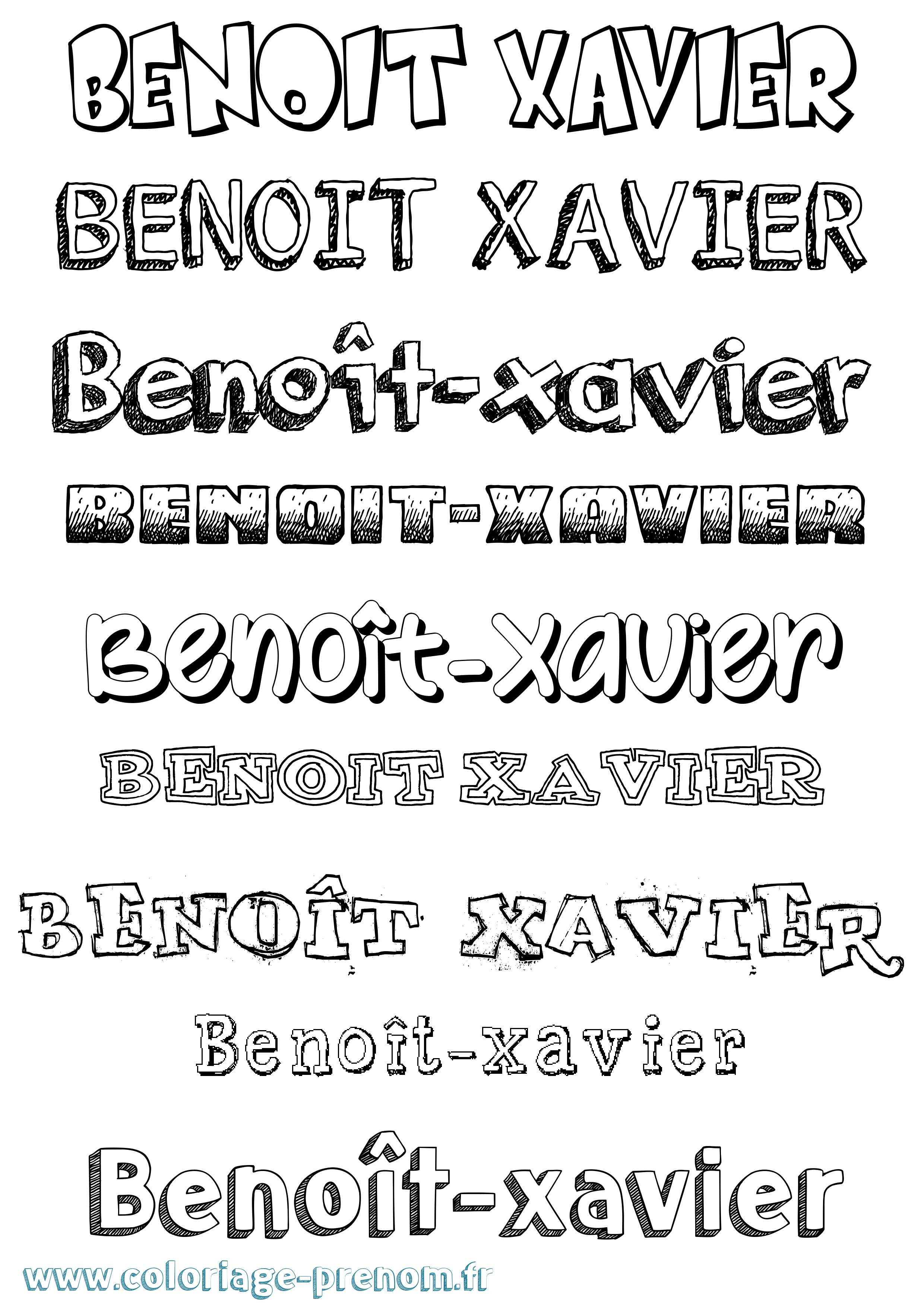 Coloriage Benoît-Xavier Dessiné Coloriage prénom Benoît-Xavier Dessiné