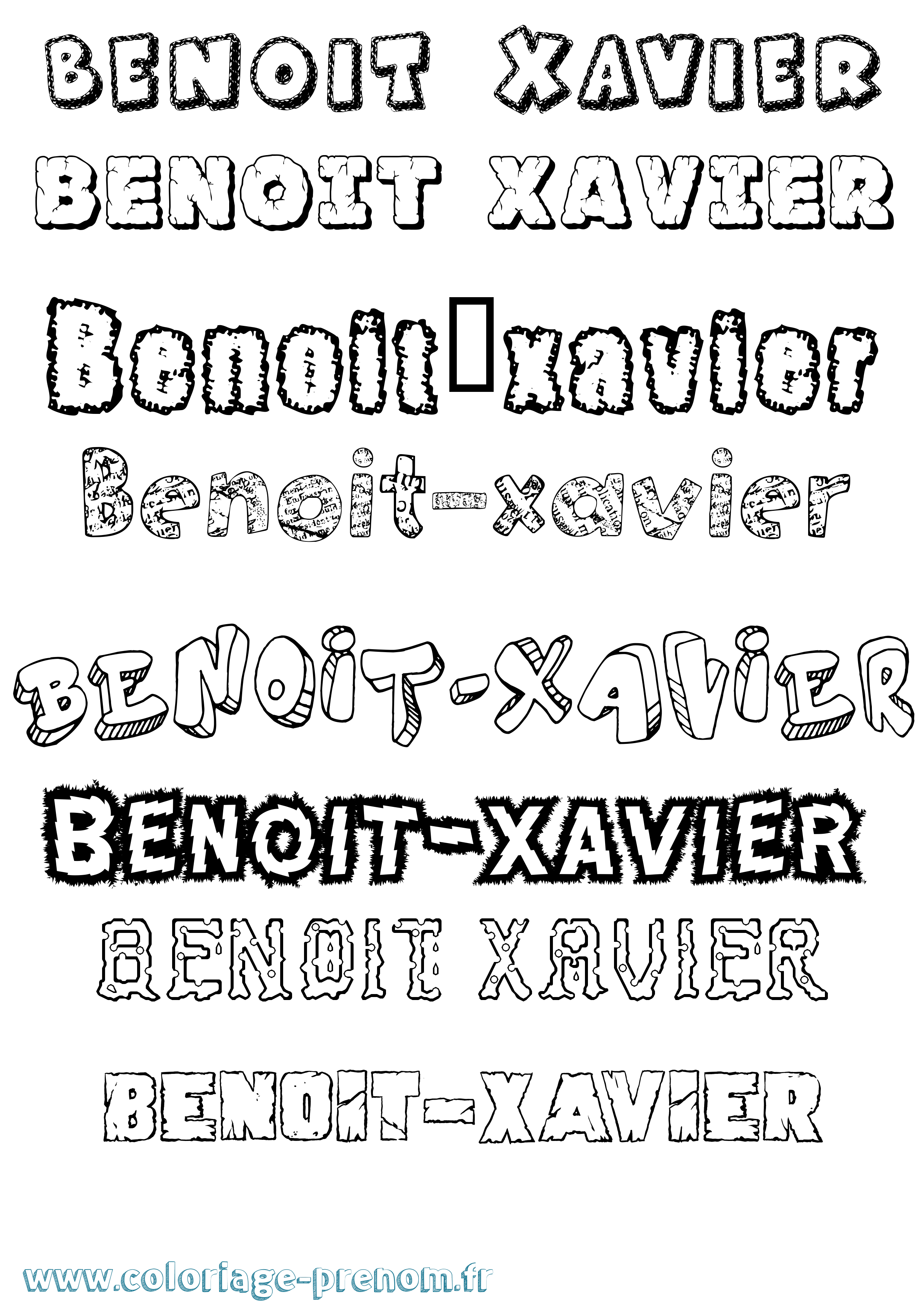 Coloriage Benoît-Xavier Destructuré Coloriage prénom Benoît-Xavier Destructuré