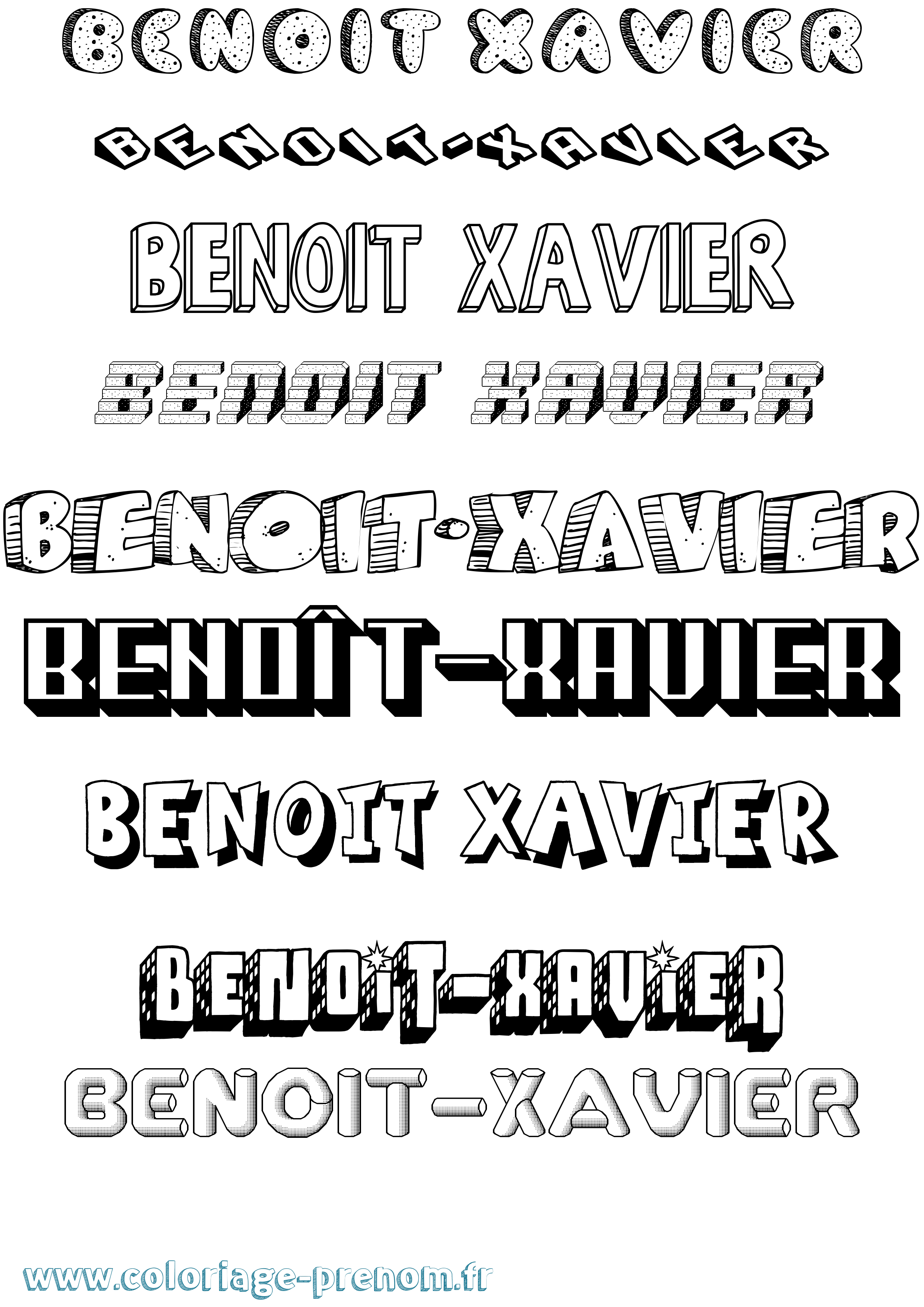 Coloriage Benoît-Xavier Effet 3D Coloriage prénom Benoît-Xavier Effet 3D