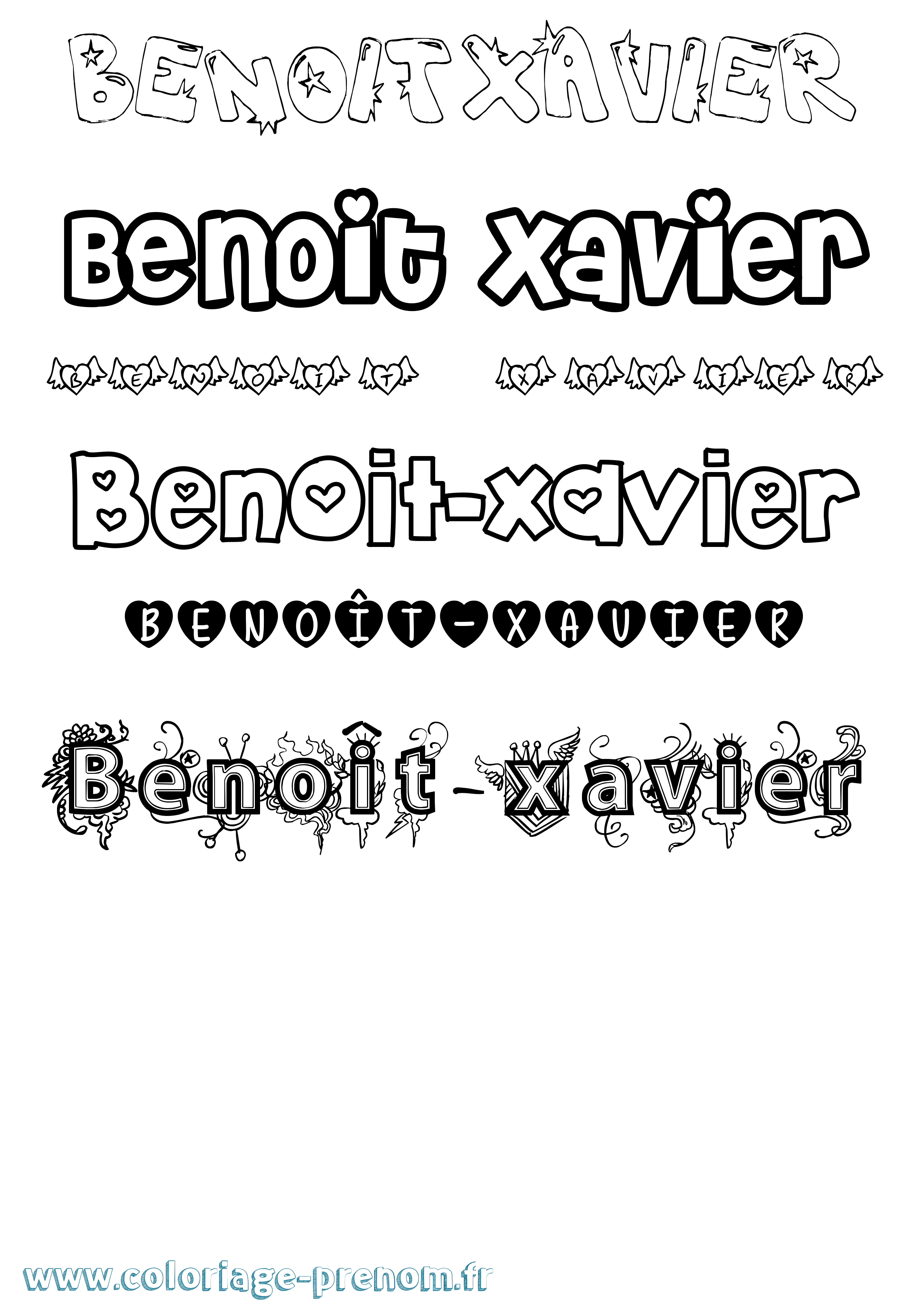 Coloriage Benoît-Xavier Girly Coloriage prénom Benoît-Xavier Girly