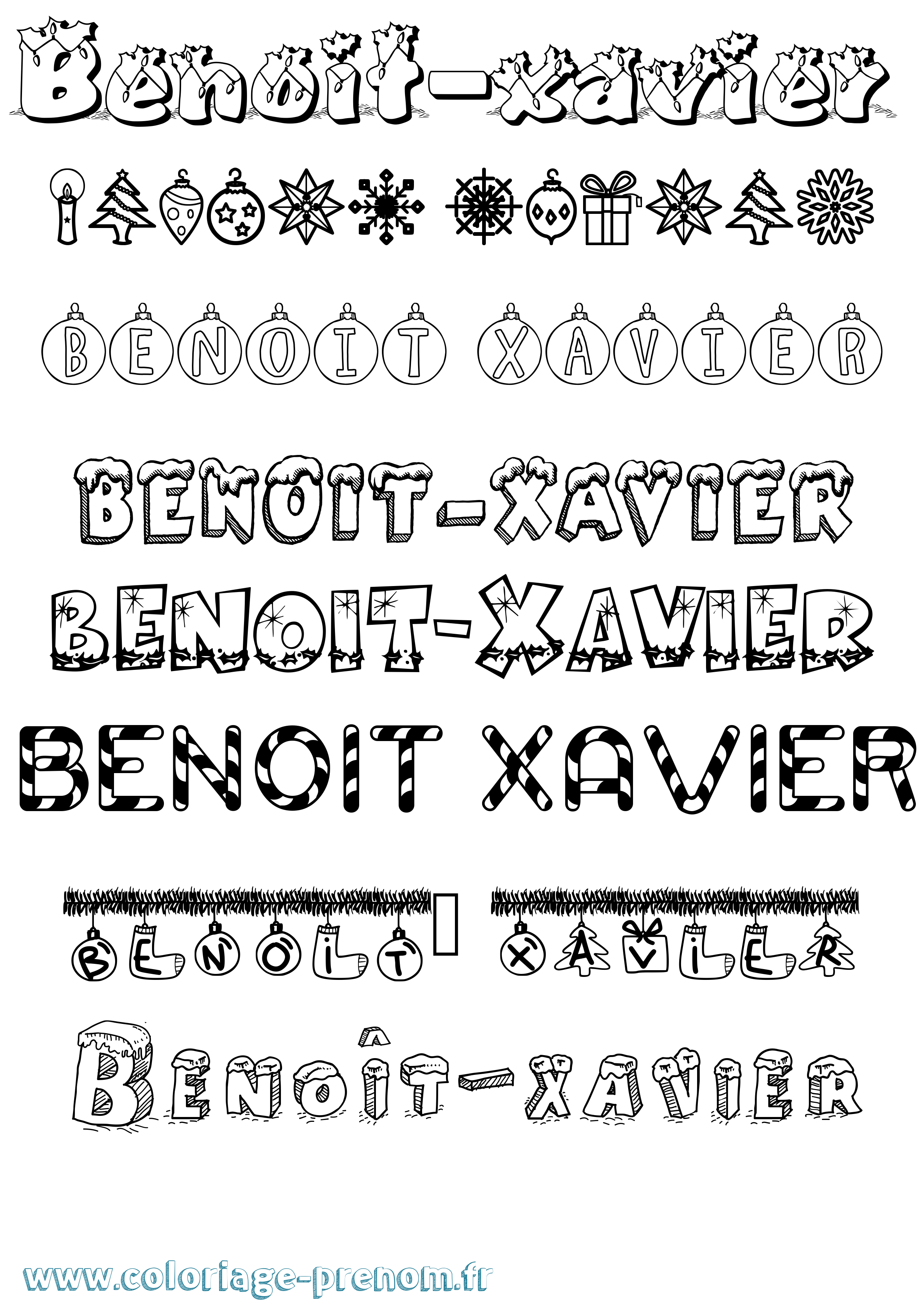 Coloriage Benoît-Xavier Noël Coloriage prénom Benoît-Xavier Noël
