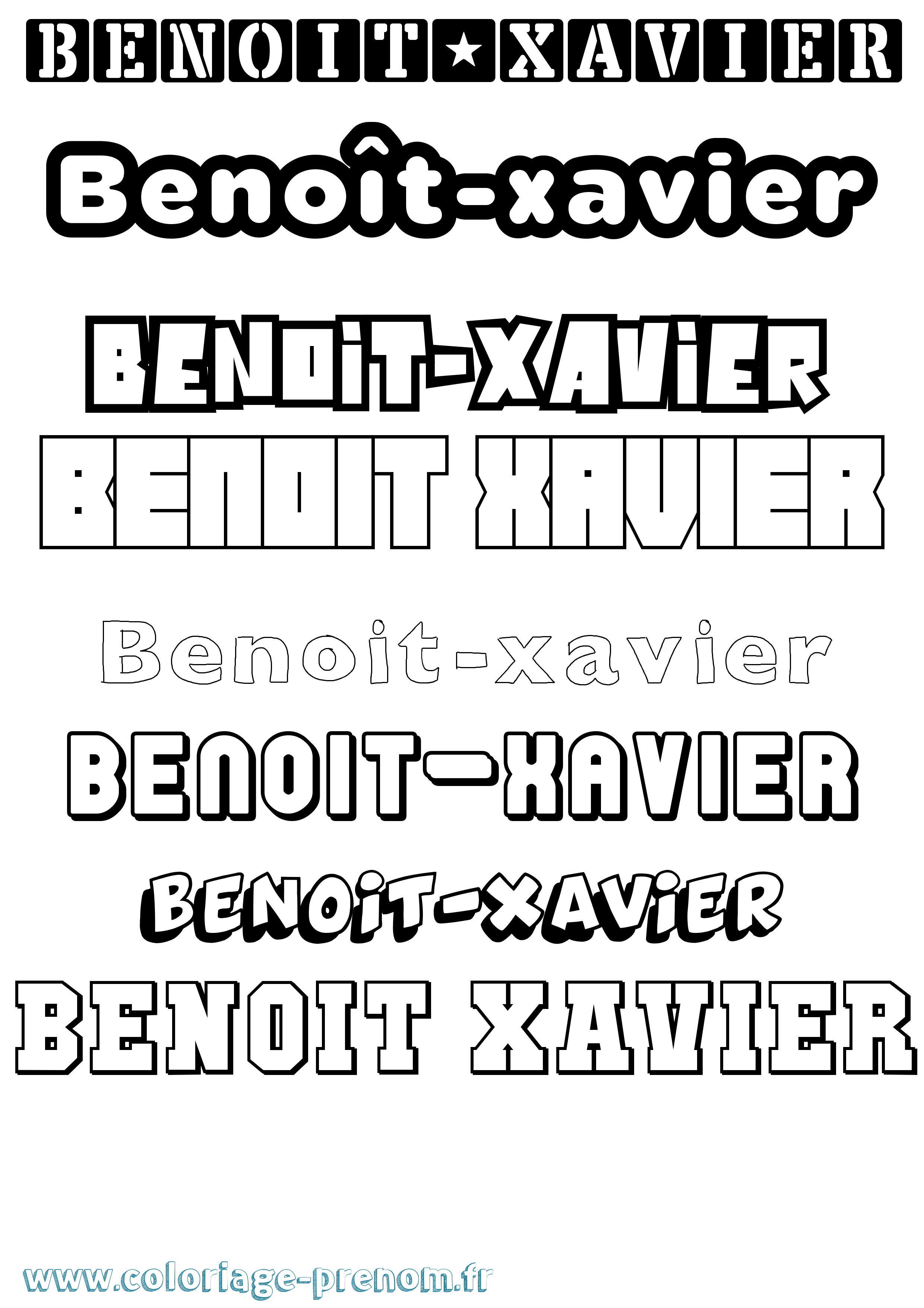 Coloriage Benoît-Xavier Simple Coloriage prénom Benoît-Xavier Simple