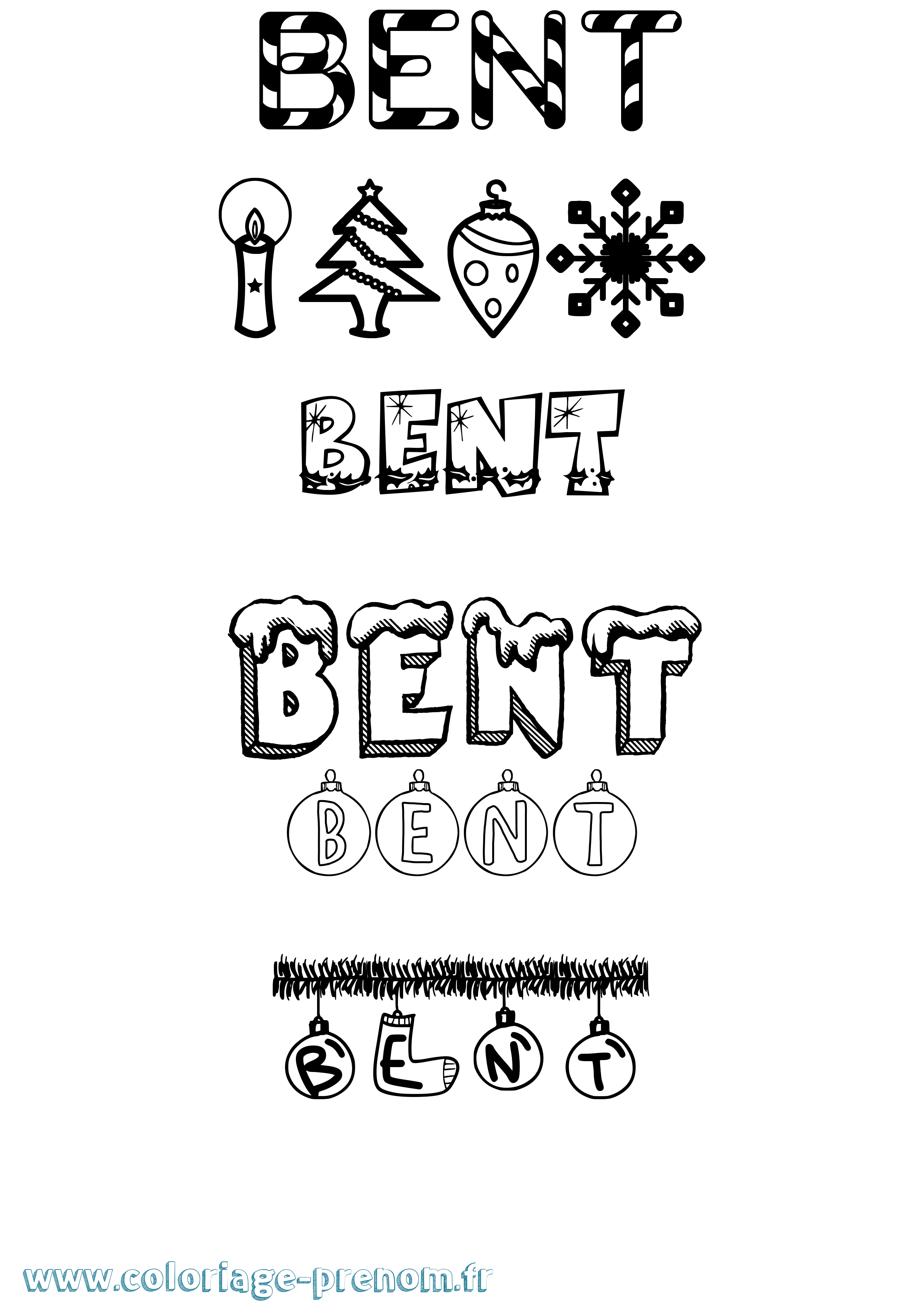 Coloriage Bent Noël Coloriage prénom Bent Noël