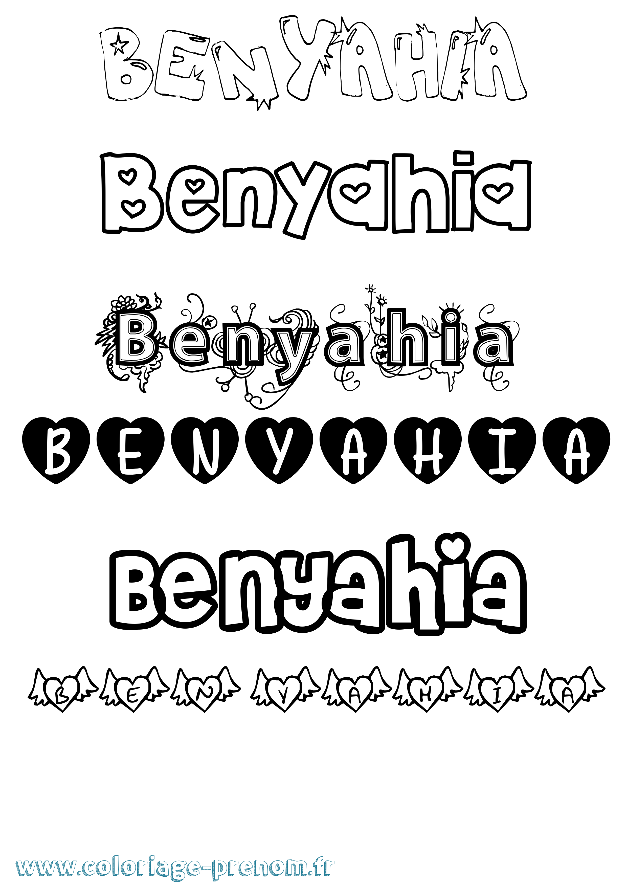 Coloriage Benyahia Girly Coloriage prénom Benyahia Girly