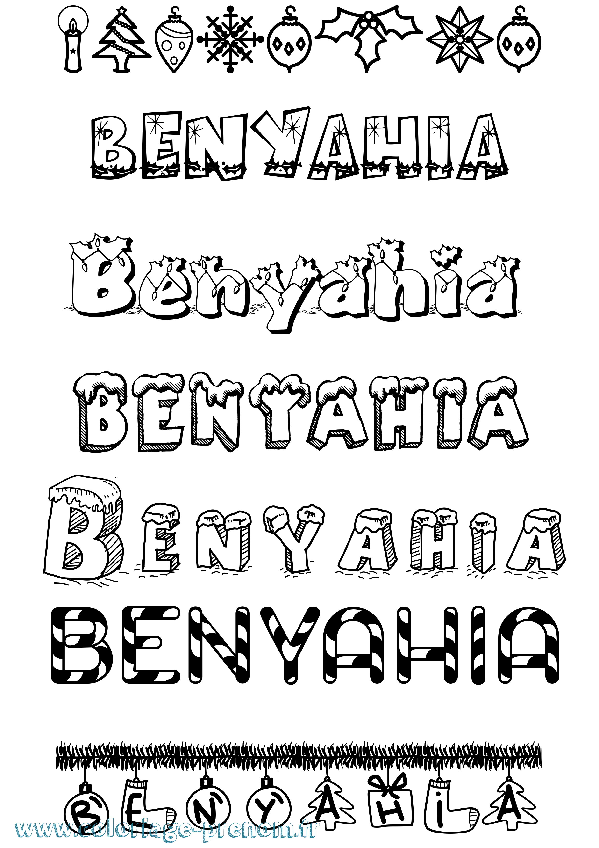 Coloriage Benyahia Noël Coloriage prénom Benyahia Noël