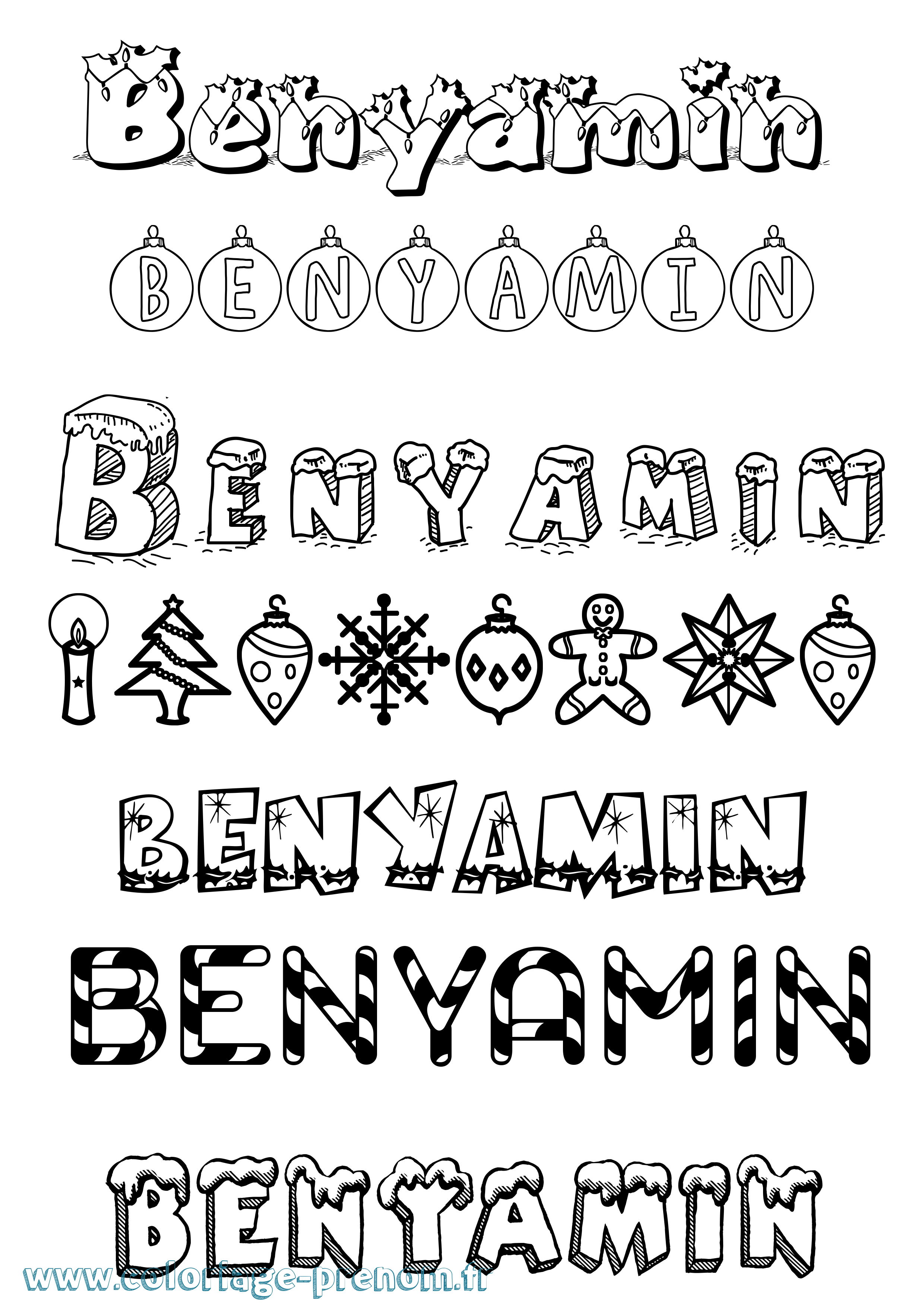 Coloriage Benyamin Noël Coloriage prénom Benyamin Noël