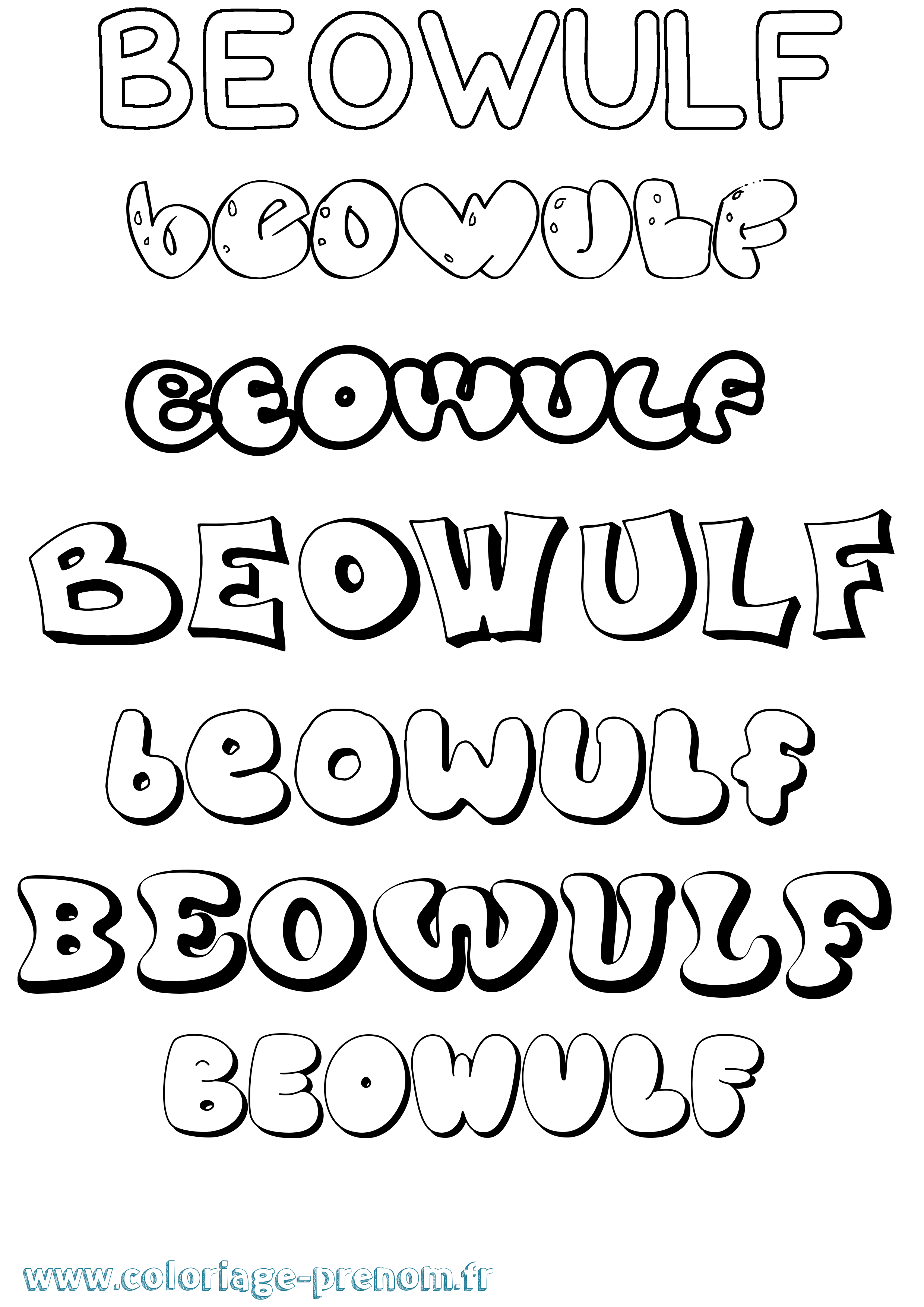 Coloriage Beowulf Bubble Coloriage prénom Beowulf Bubble
