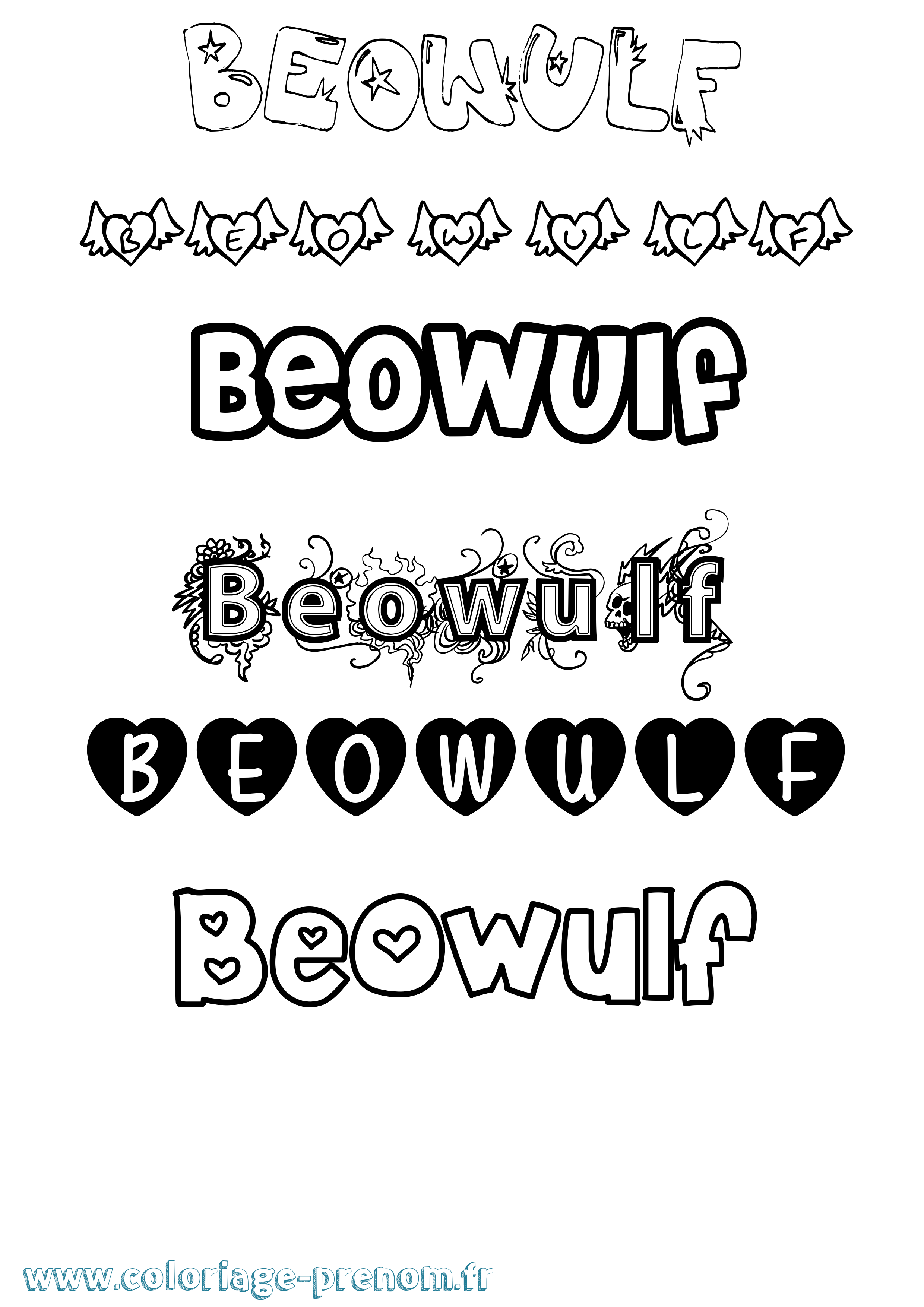 Coloriage Beowulf Girly Coloriage prénom Beowulf Girly