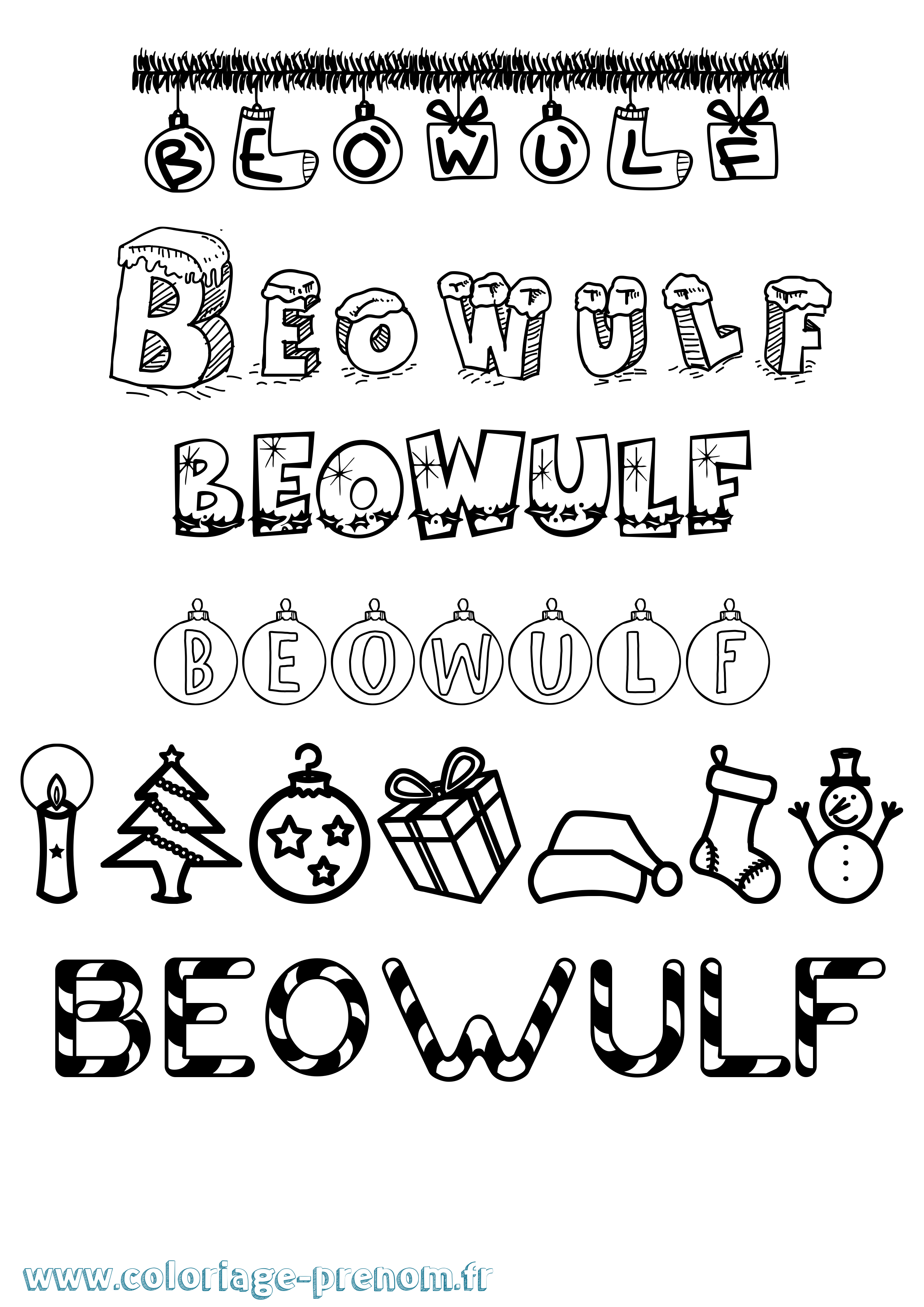 Coloriage Beowulf Noël Coloriage prénom Beowulf Noël