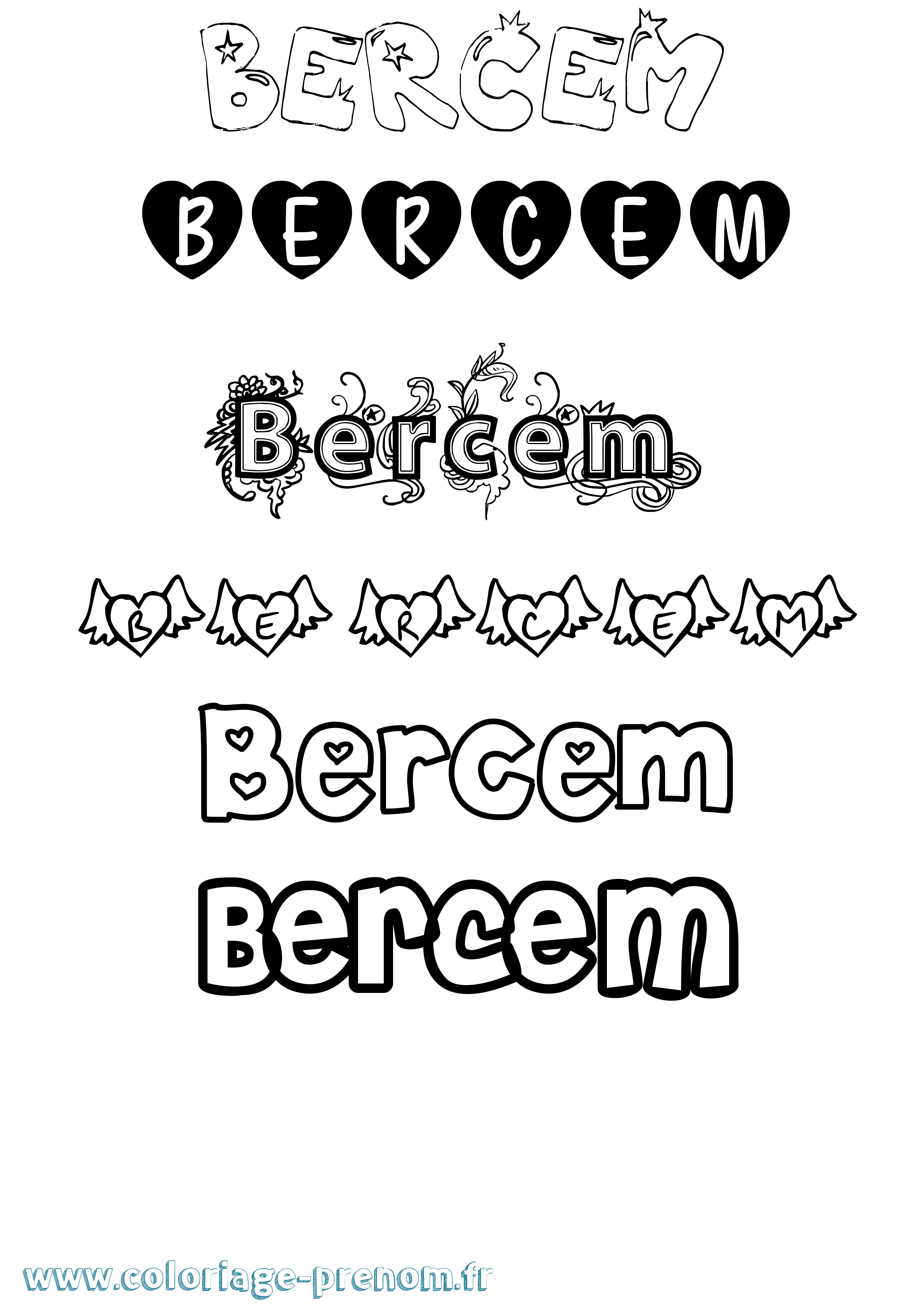 Coloriage Bercem Girly Coloriage prénom Bercem Girly