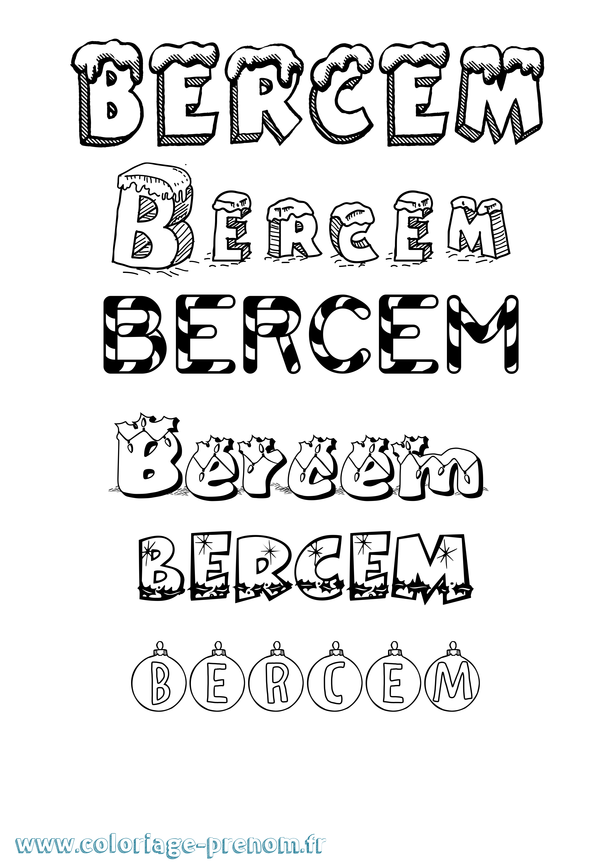 Coloriage Bercem Noël Coloriage prénom Bercem Noël