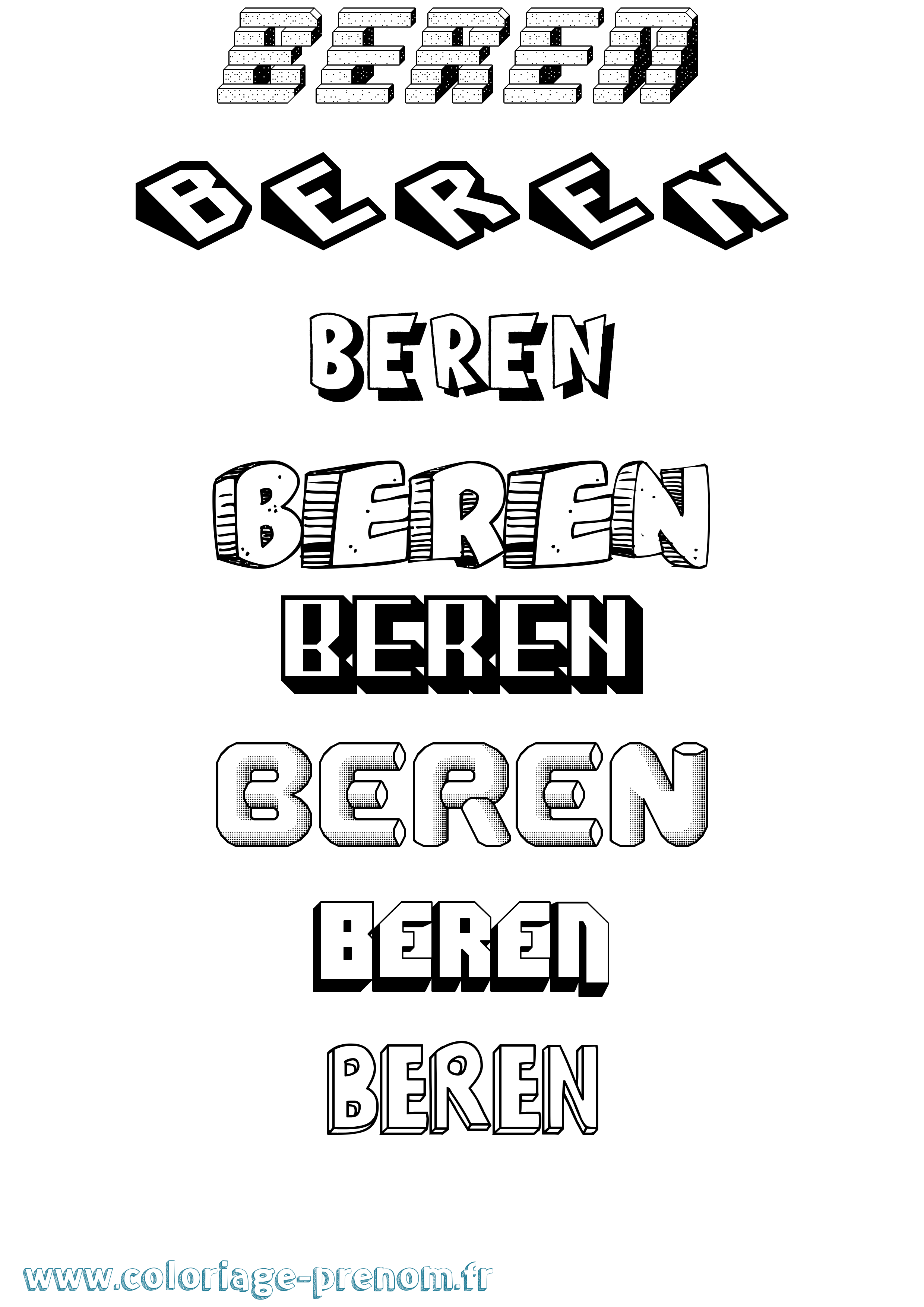 Coloriage Beren Effet 3D Coloriage prénom Beren Effet 3D