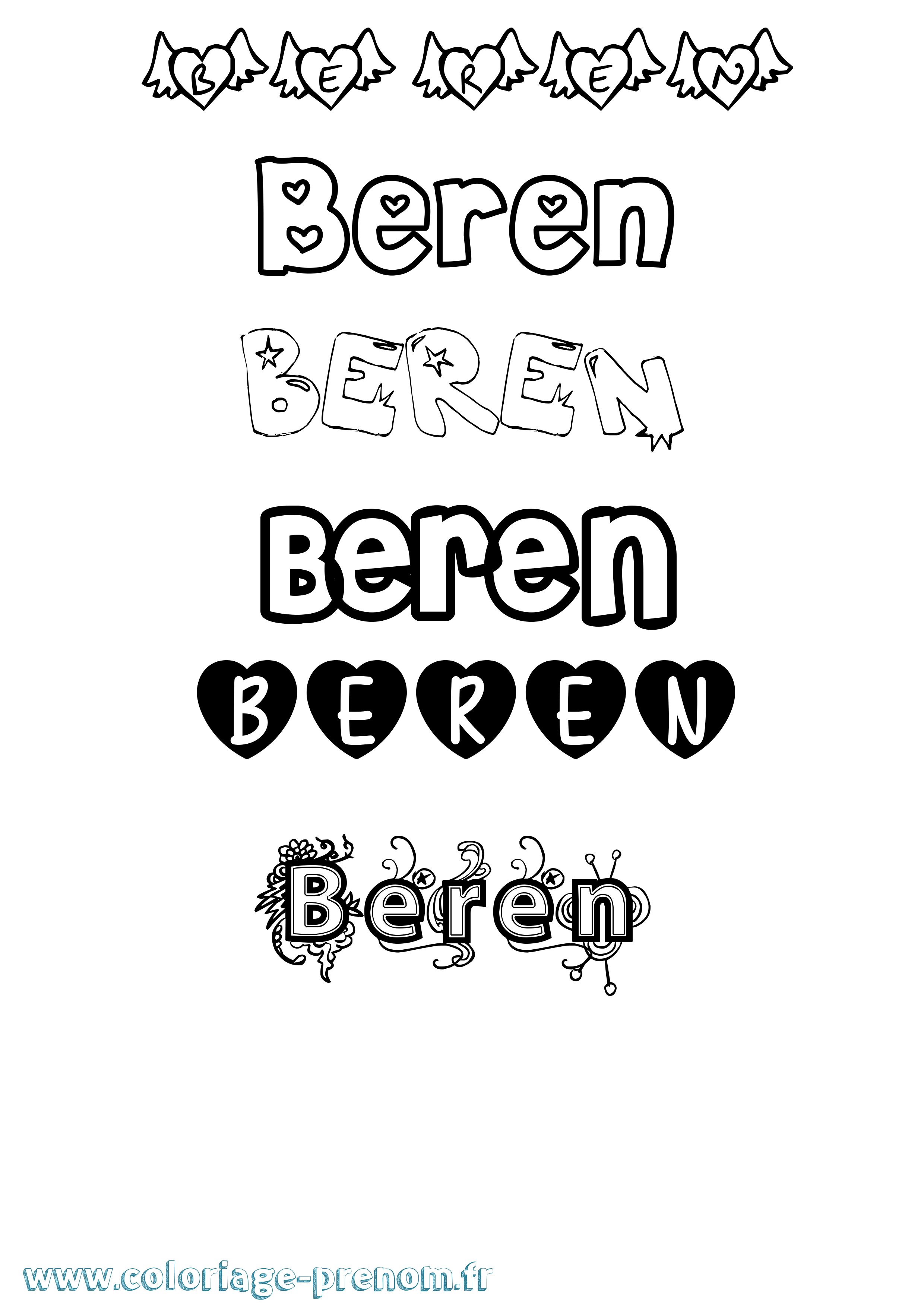 Coloriage Beren Girly Coloriage prénom Beren Girly