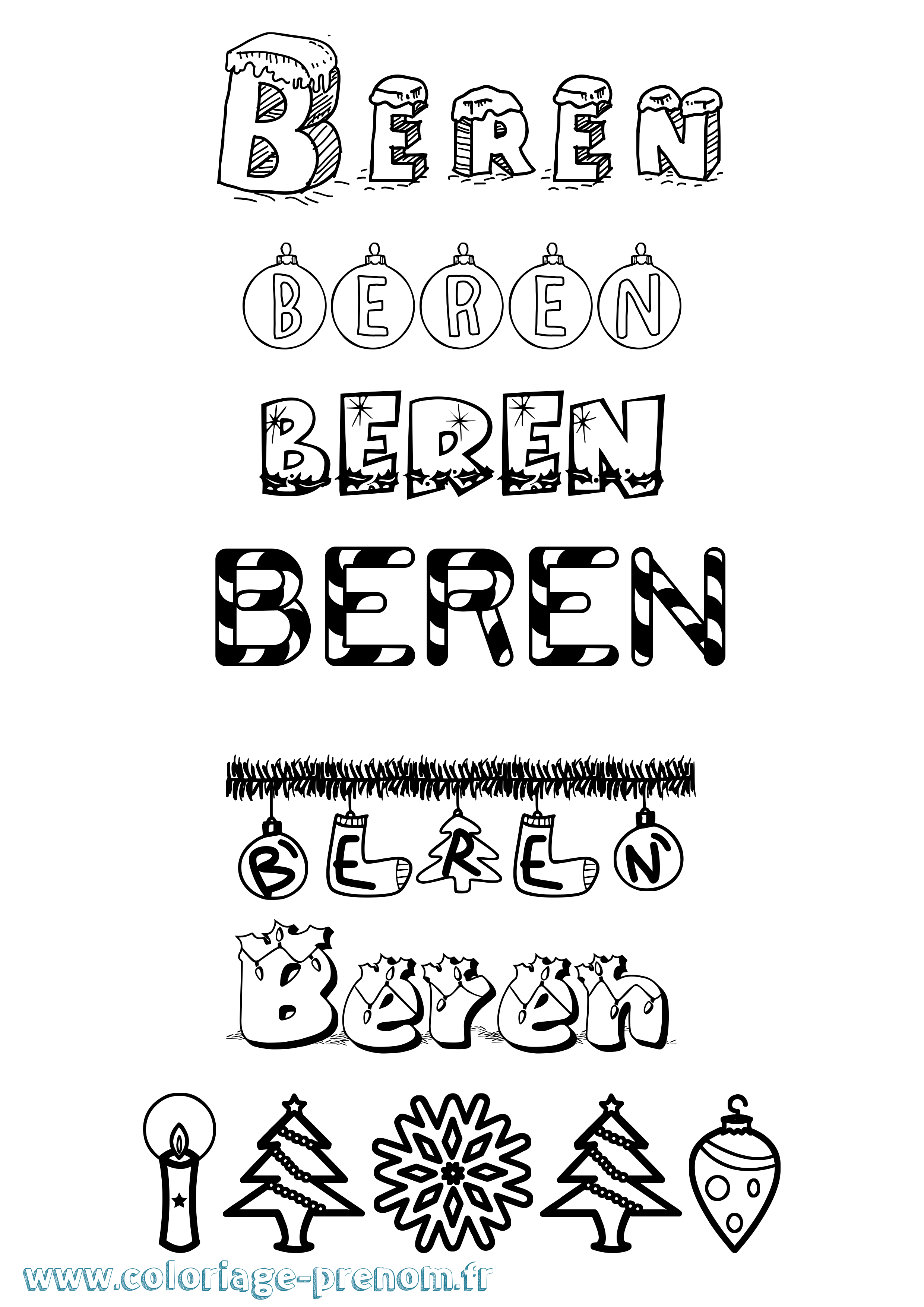 Coloriage Beren Noël Coloriage prénom Beren Noël