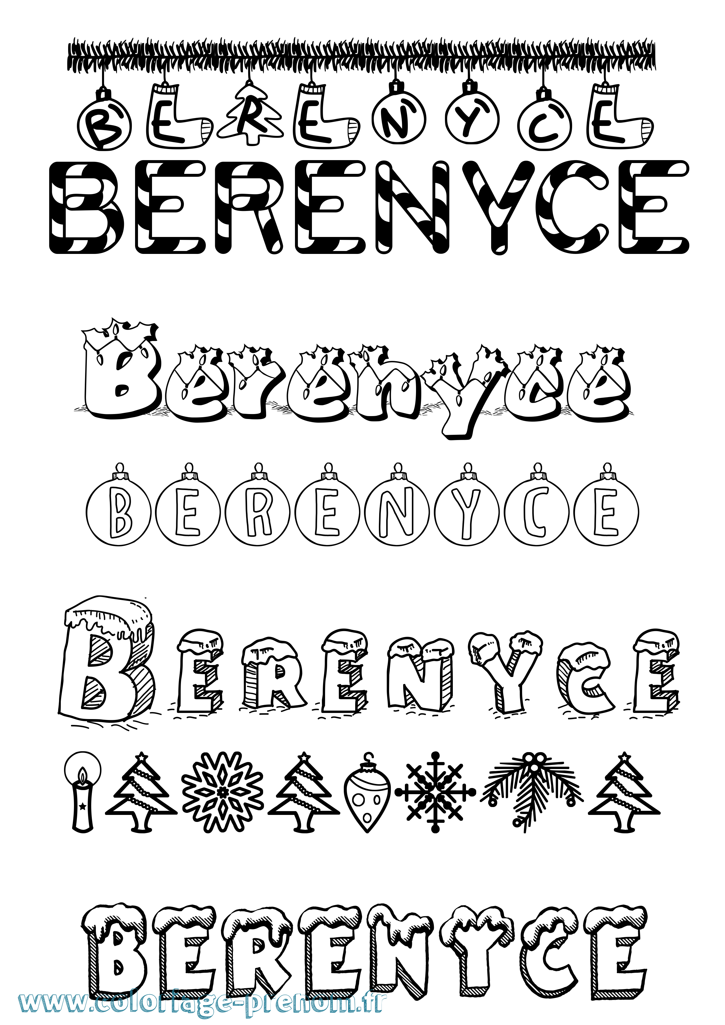 Coloriage Berenyce Noël Coloriage prénom Berenyce Noël