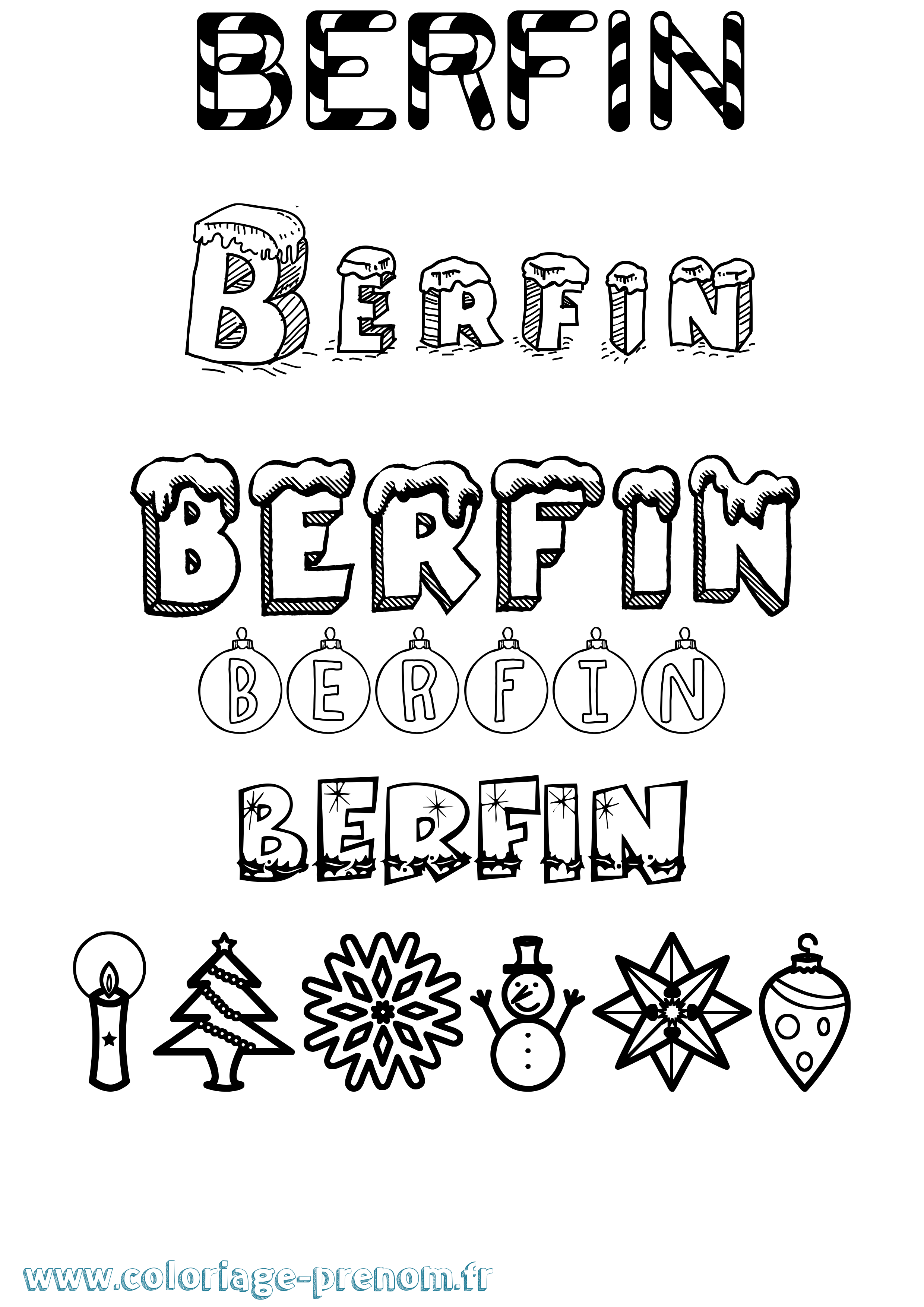 Coloriage Berfin Noël Coloriage prénom Berfin Noël
