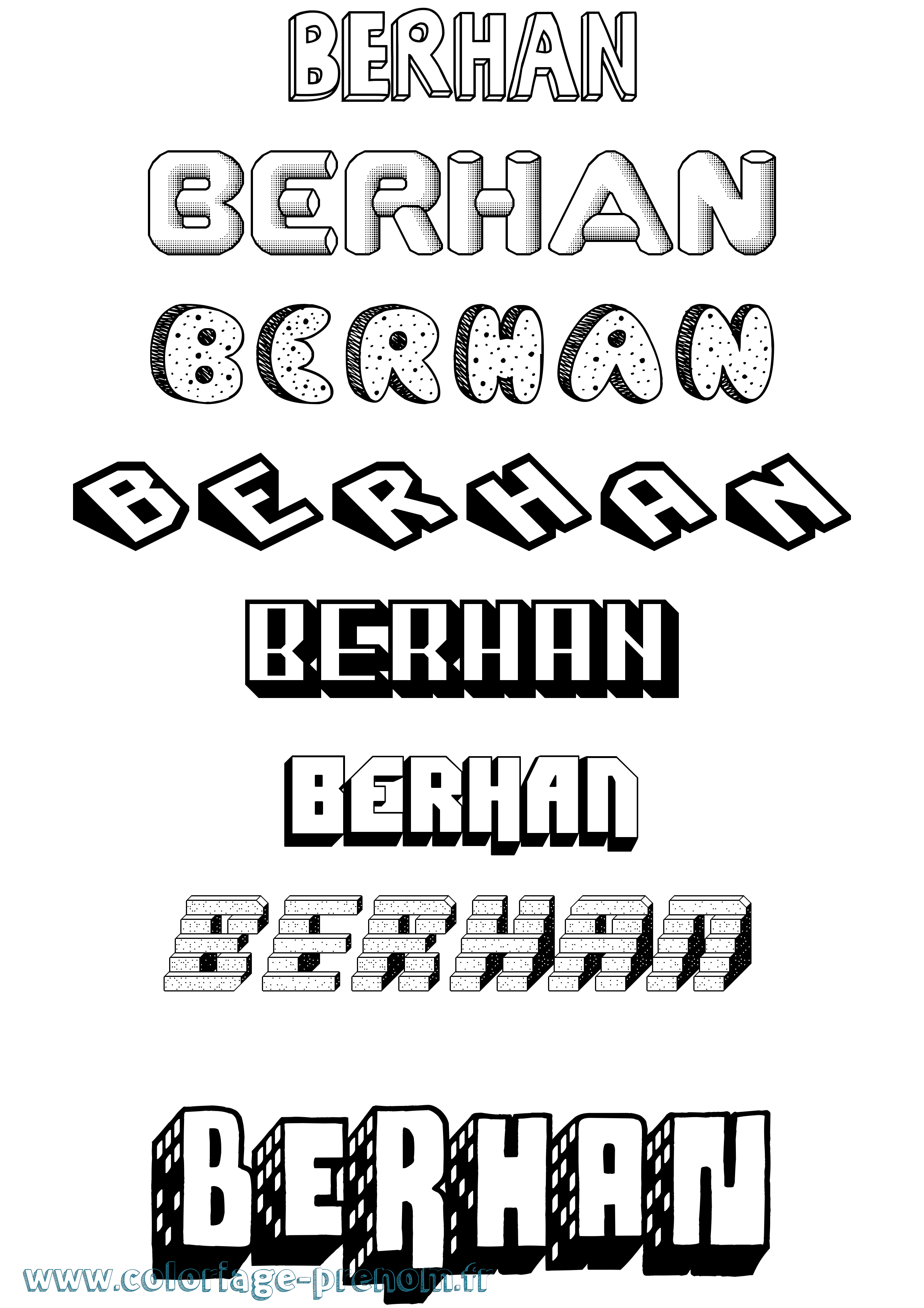 Coloriage Berhan Effet 3D Coloriage prénom Berhan Effet 3D