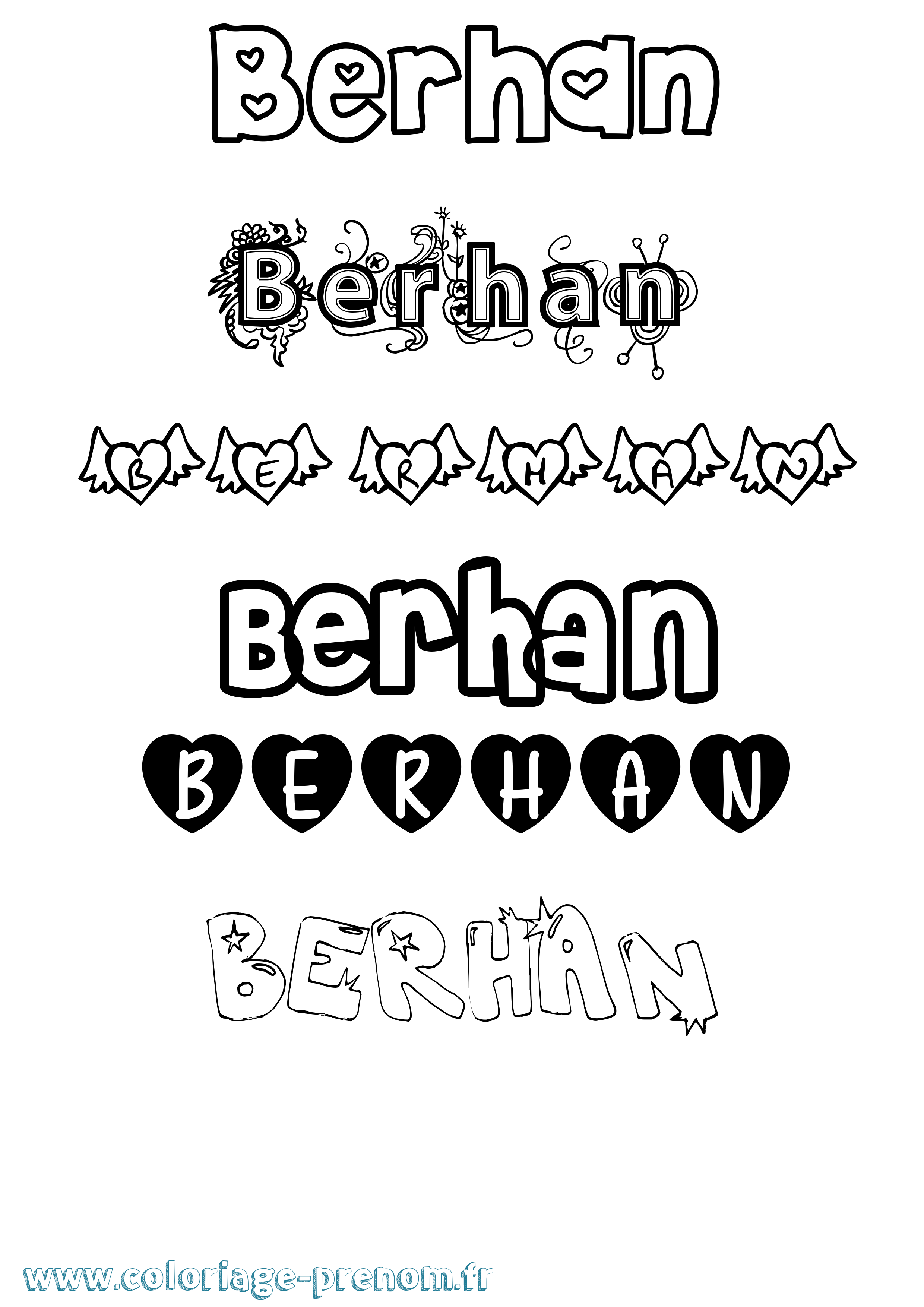 Coloriage Berhan Girly Coloriage prénom Berhan Girly