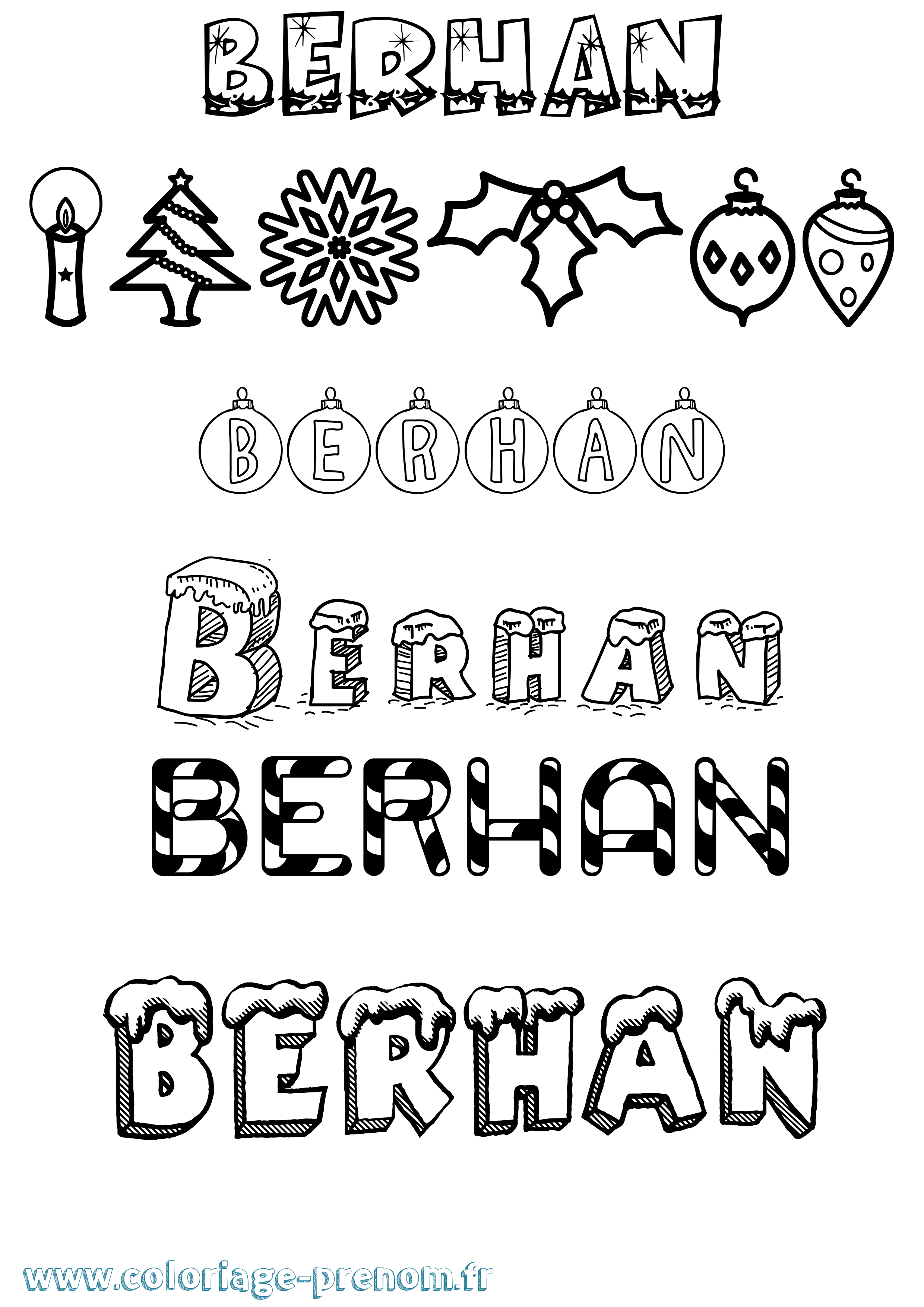 Coloriage Berhan Noël Coloriage prénom Berhan Noël
