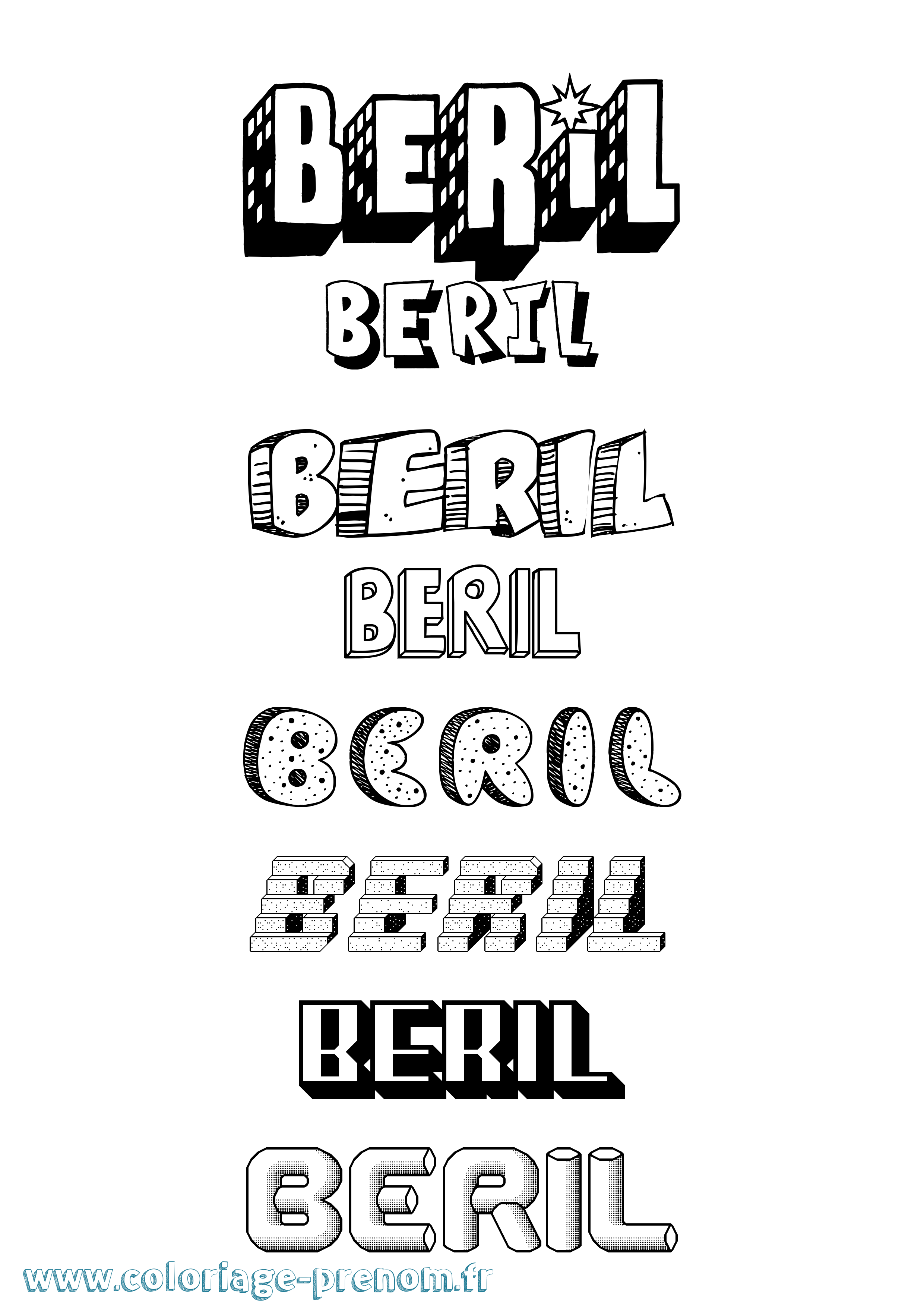 Coloriage Beril Effet 3D Coloriage prénom Beril Effet 3D