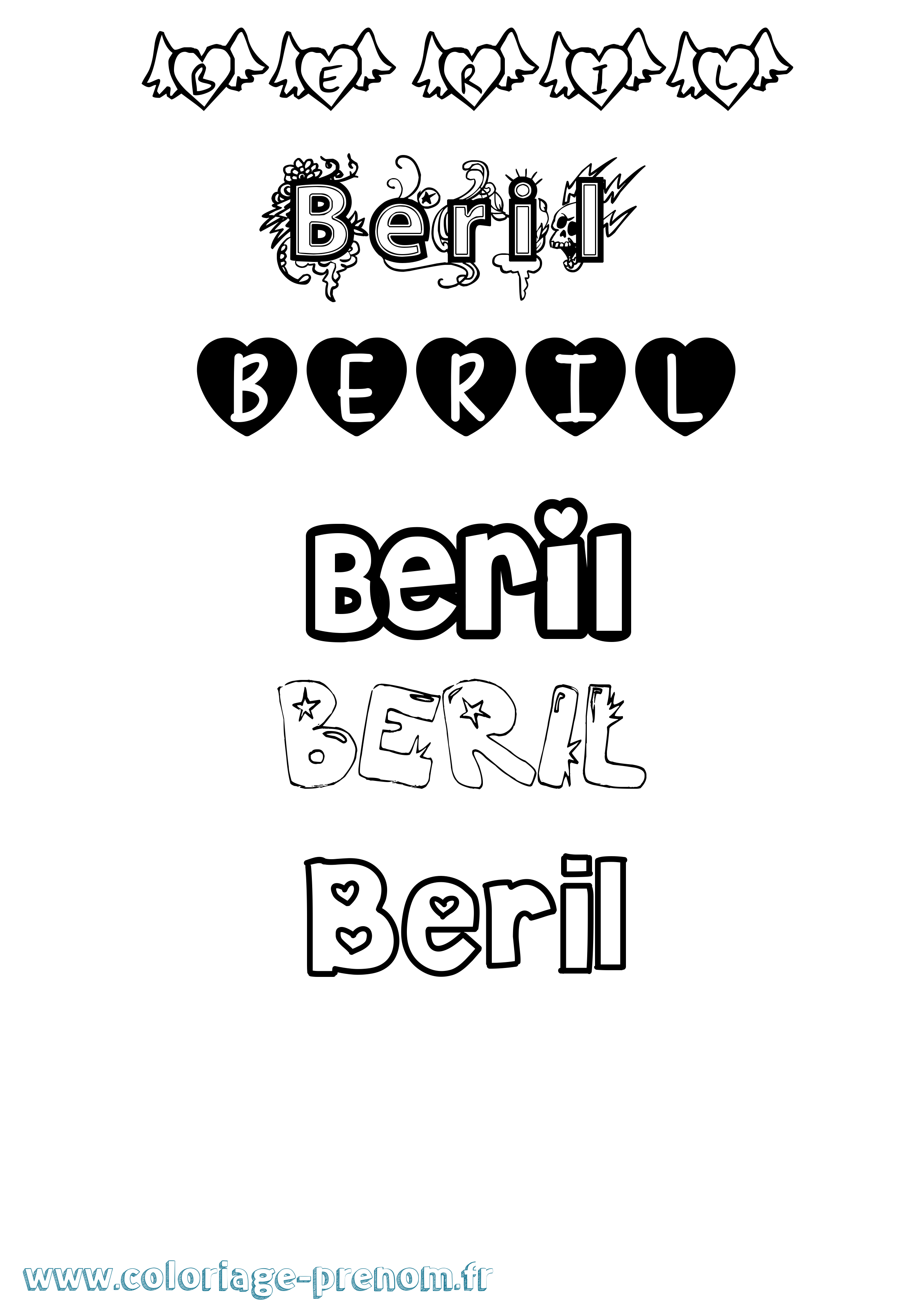 Coloriage Beril Girly Coloriage prénom Beril Girly