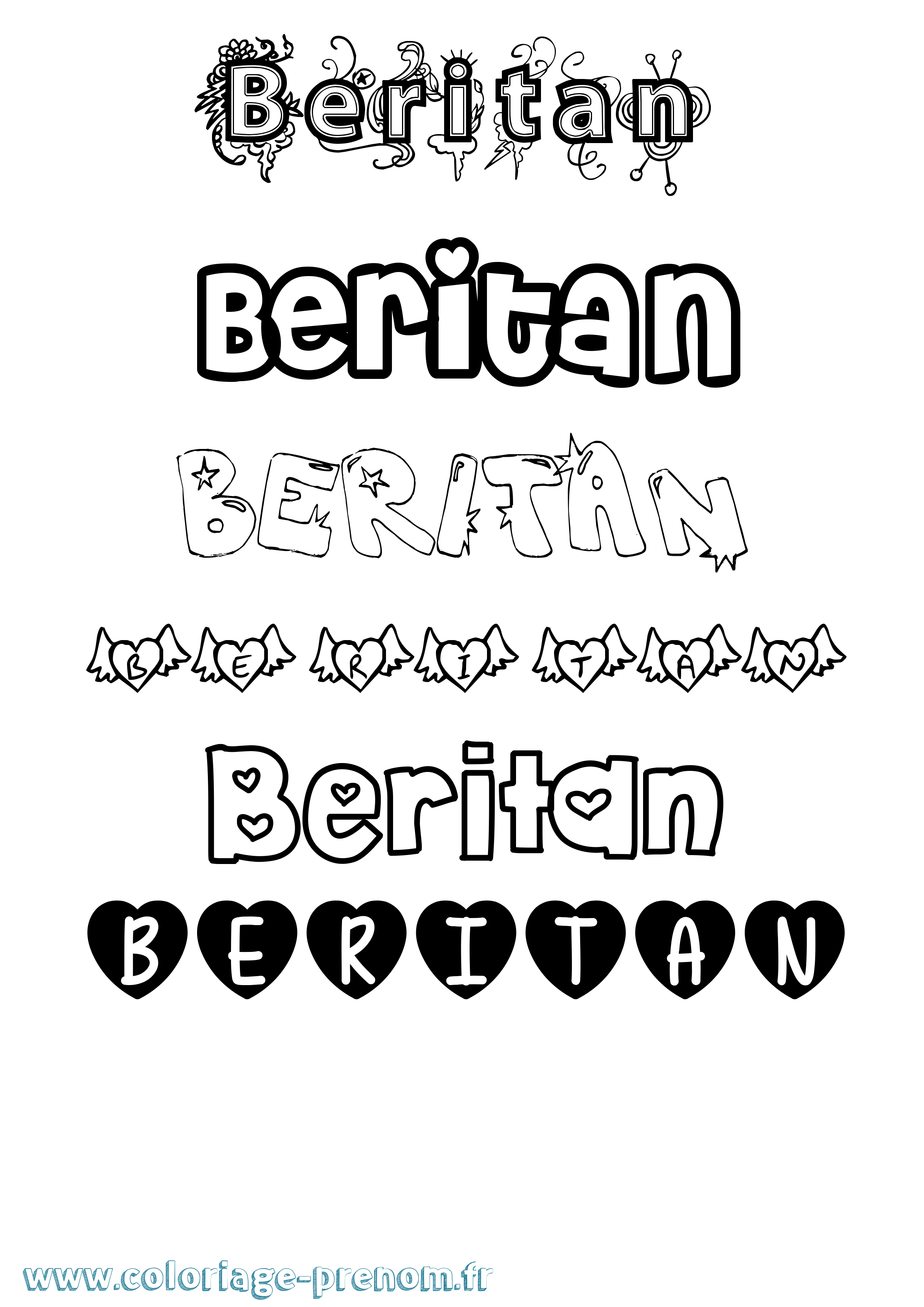 Coloriage Beritan Girly Coloriage prénom Beritan Girly