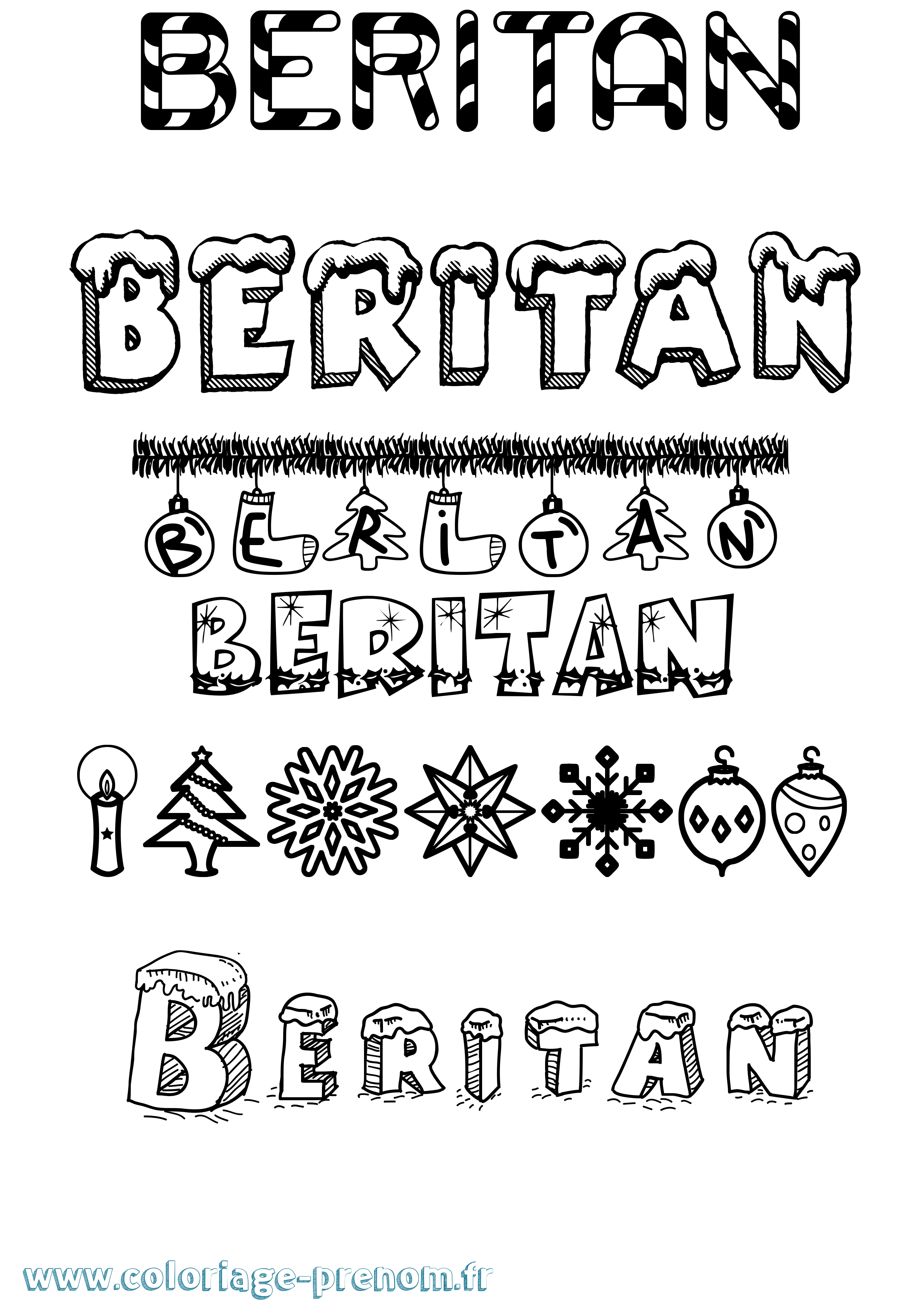 Coloriage Beritan Noël Coloriage prénom Beritan Noël