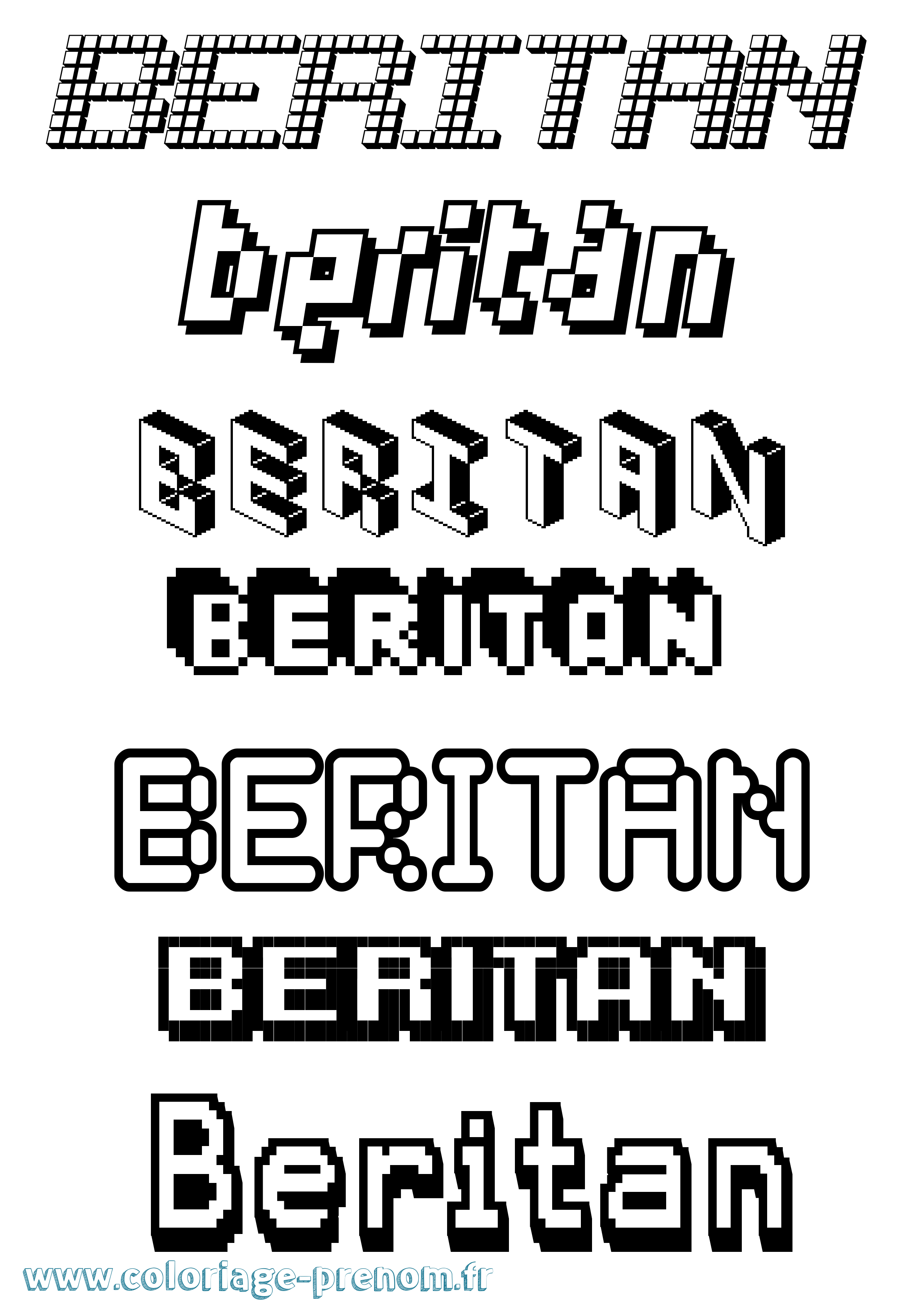 Coloriage Beritan Pixel Coloriage prénom Beritan Pixel