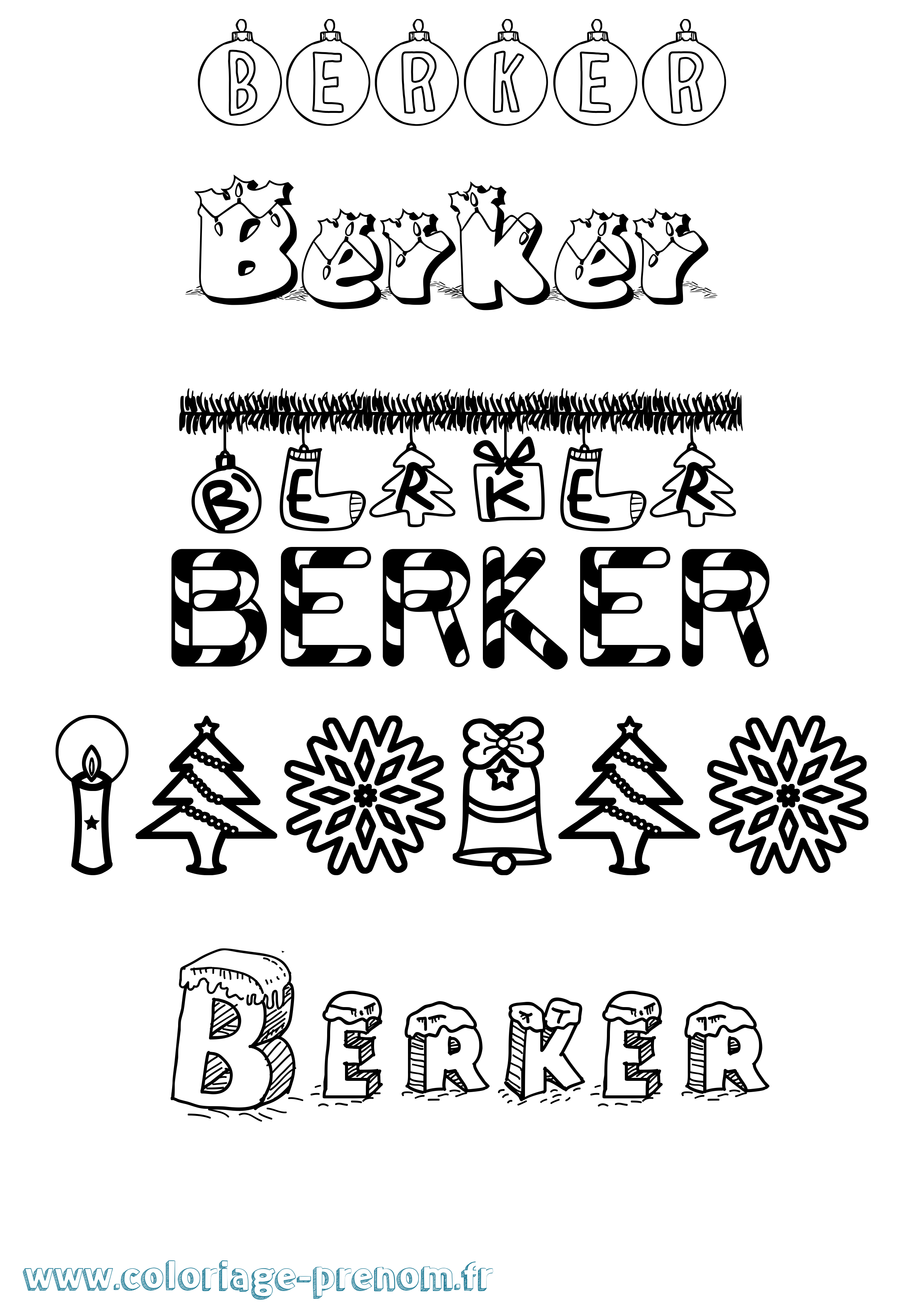 Coloriage Berker Noël Coloriage prénom Berker Noël