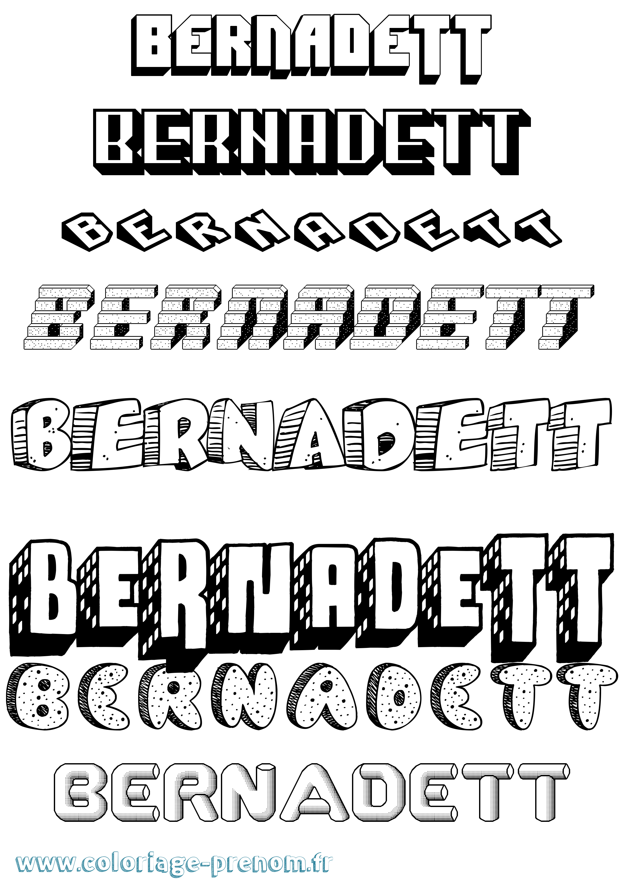 Coloriage Bernadett Effet 3D Coloriage prénom Bernadett Effet 3D