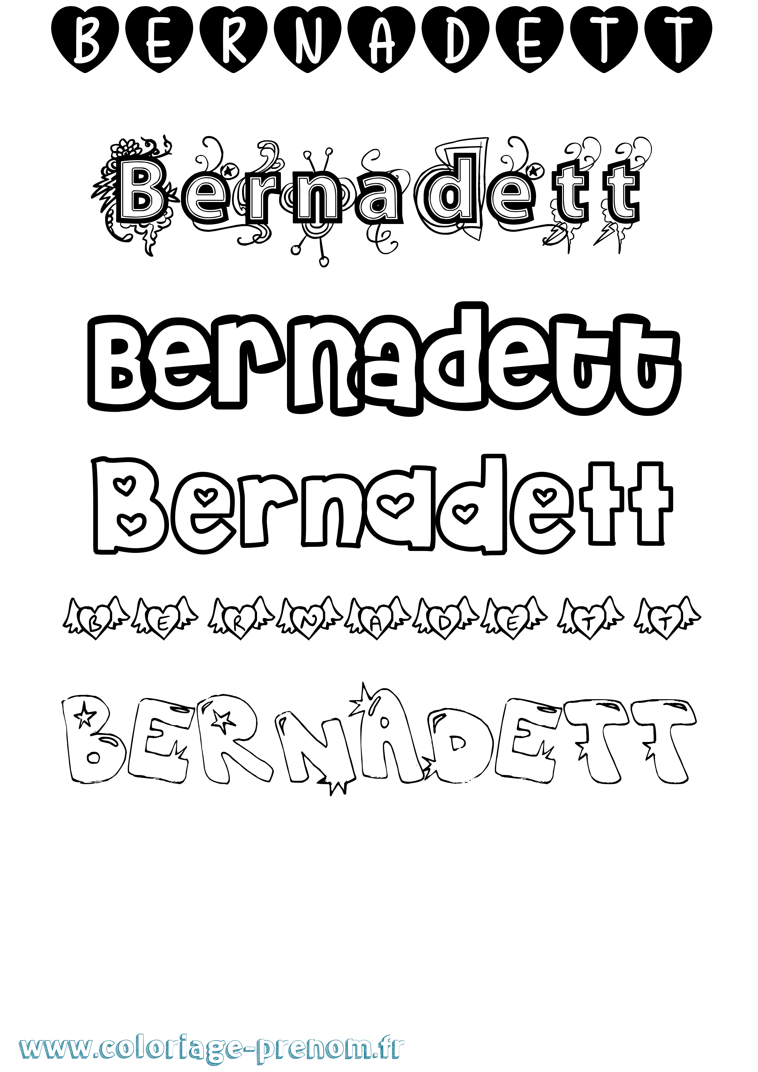 Coloriage Bernadett Girly Coloriage prénom Bernadett Girly