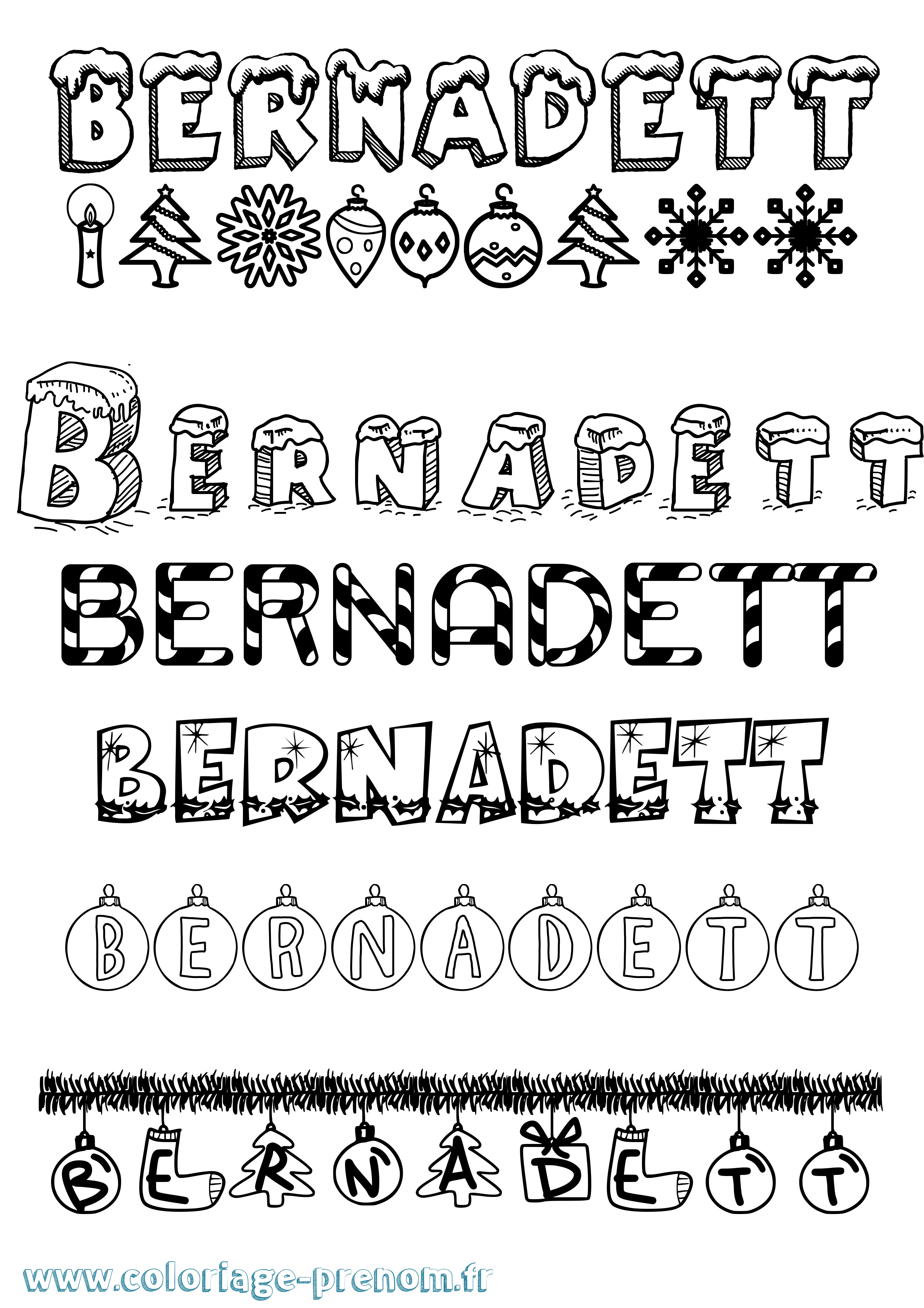 Coloriage Bernadett Noël Coloriage prénom Bernadett Noël