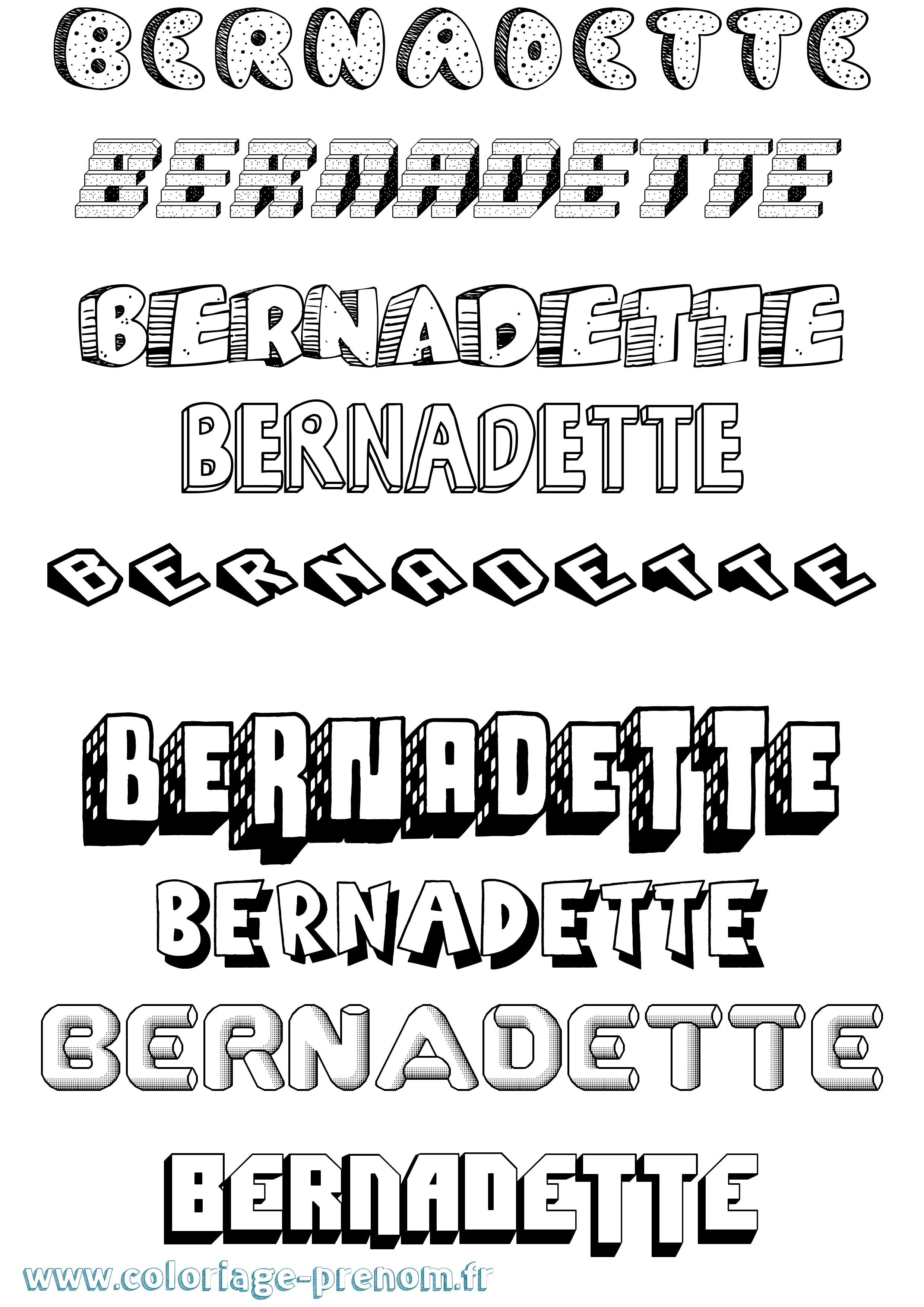 Coloriage Bernadette Effet 3D Coloriage prénom Bernadette Effet 3D