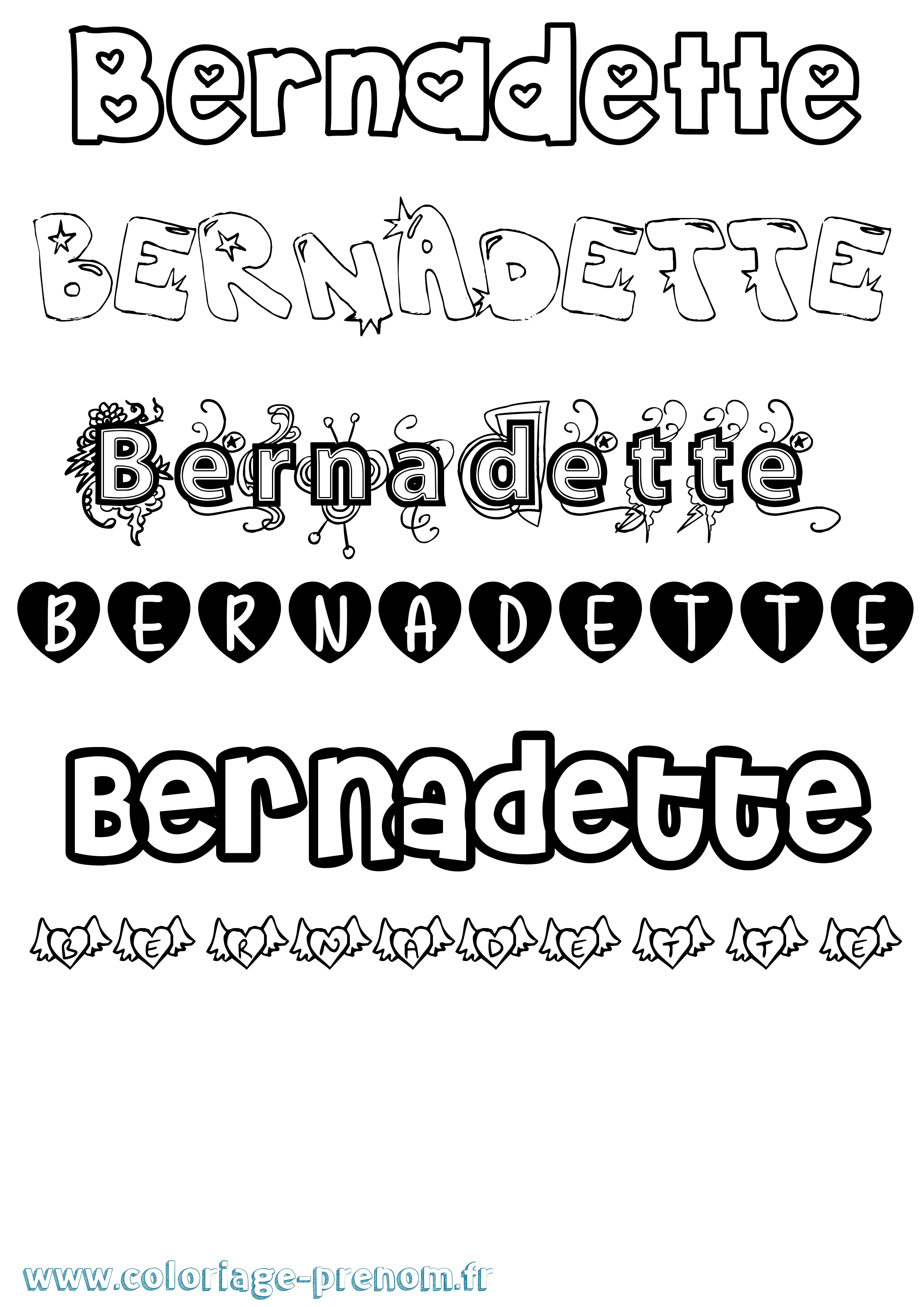 Coloriage Bernadette Girly Coloriage prénom Bernadette Girly