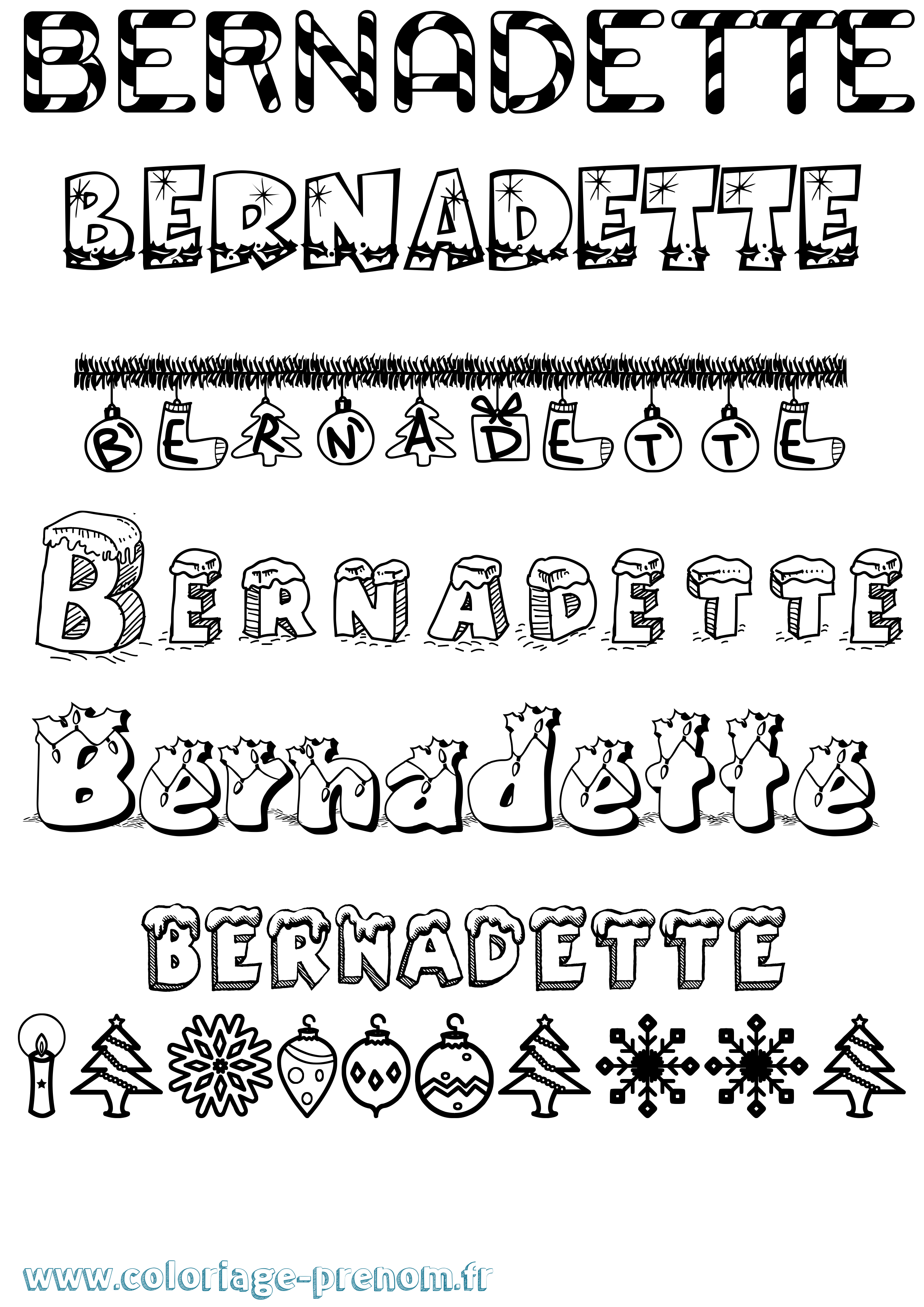 Coloriage Bernadette Noël Coloriage prénom Bernadette Noël