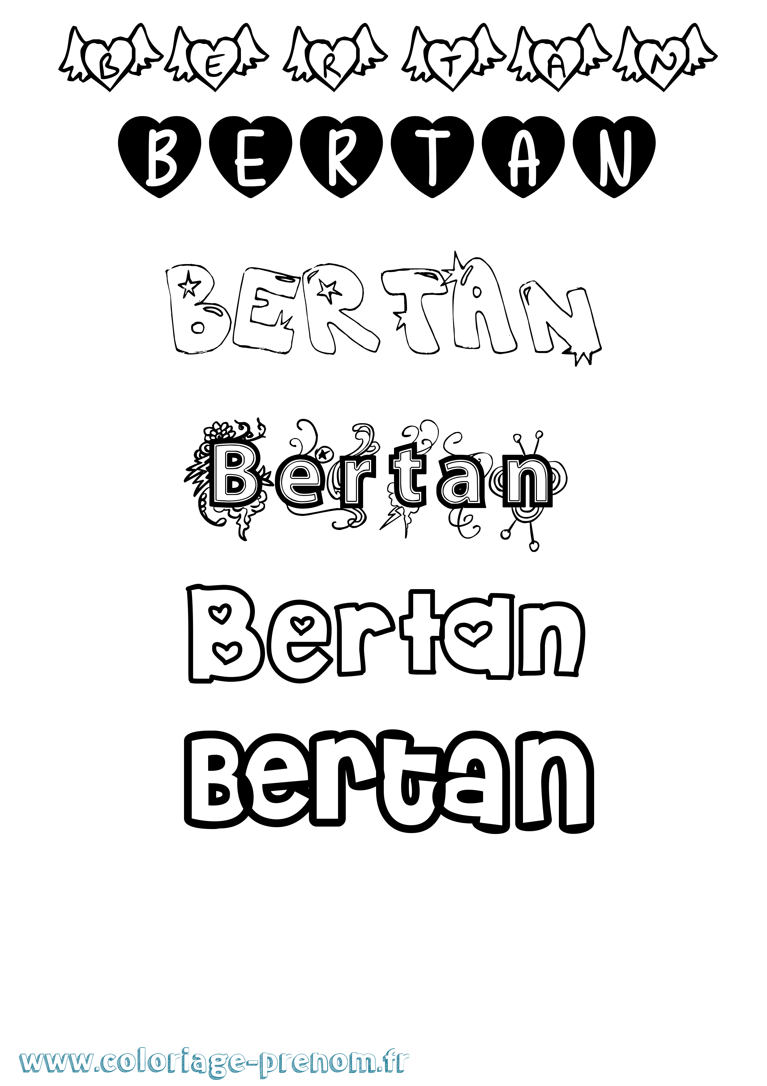 Coloriage Bertan Girly Coloriage prénom Bertan Girly