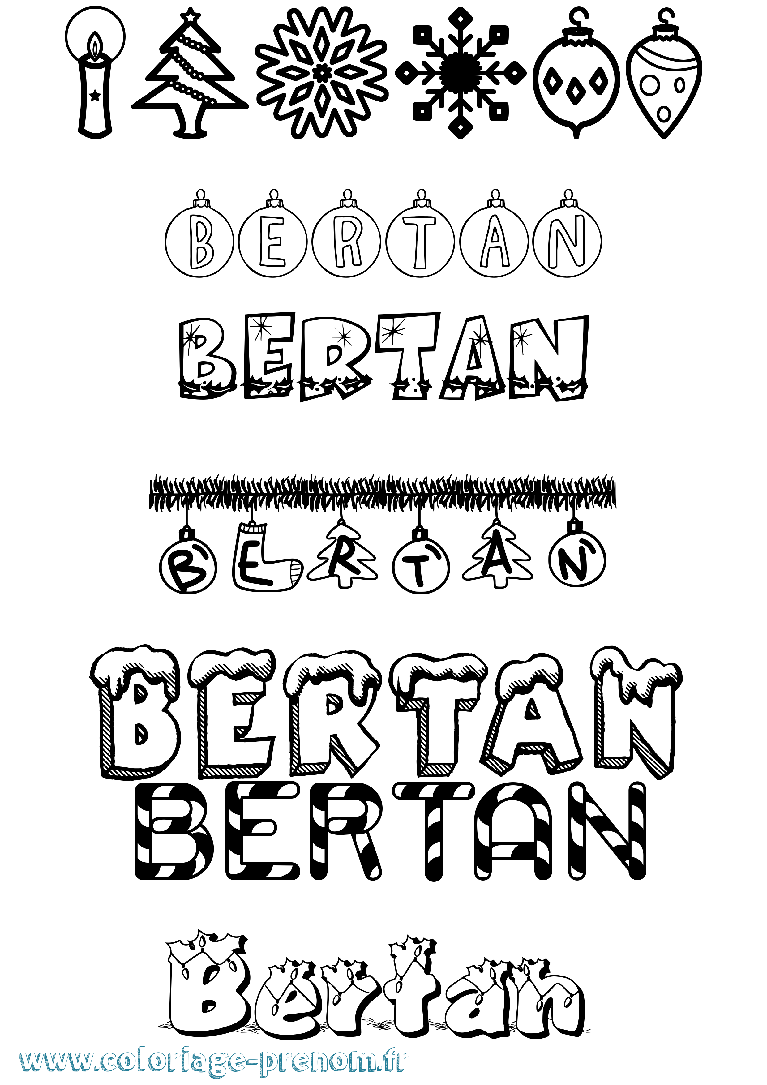 Coloriage Bertan Noël Coloriage prénom Bertan Noël