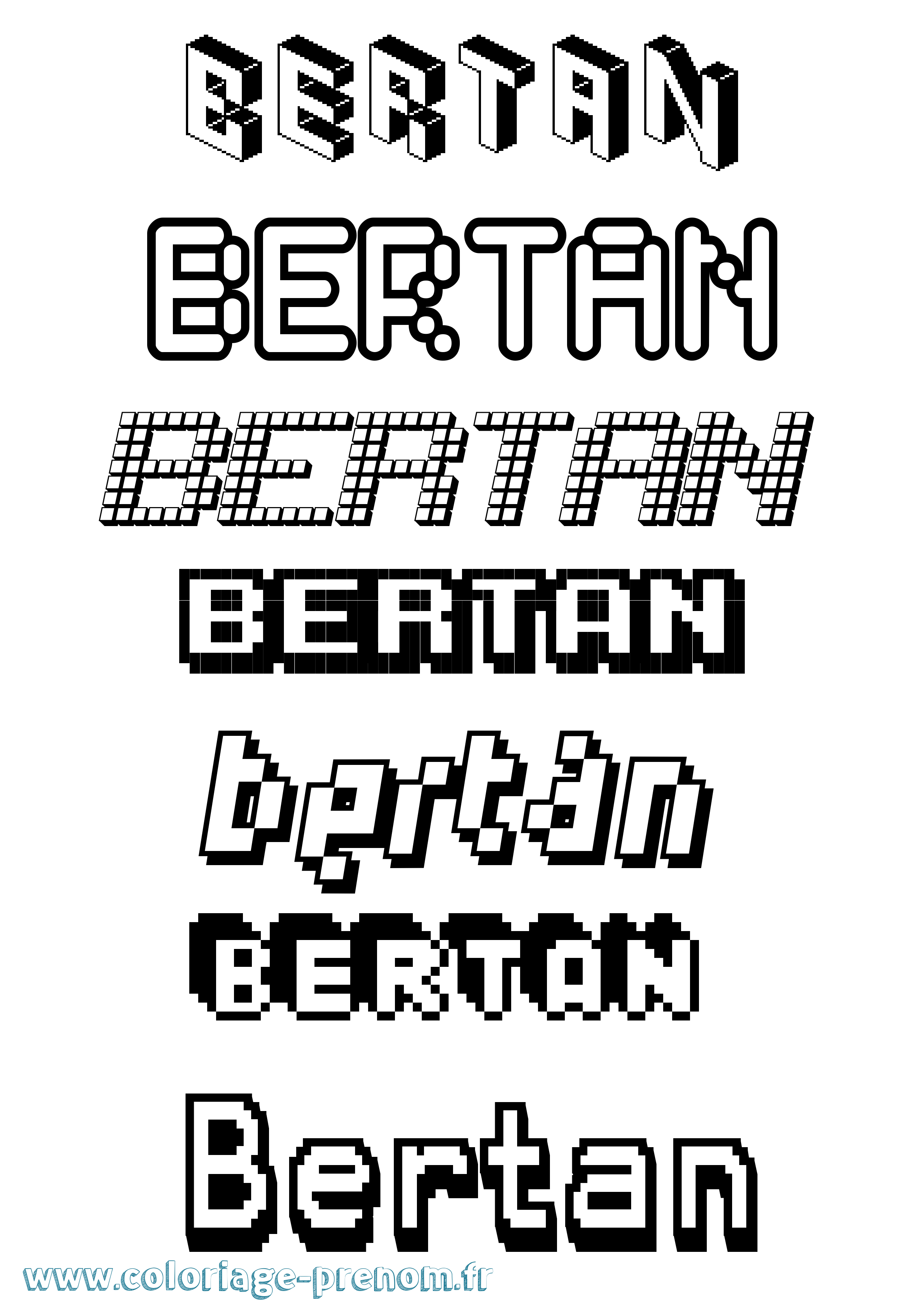 Coloriage Bertan Pixel Coloriage prénom Bertan Pixel