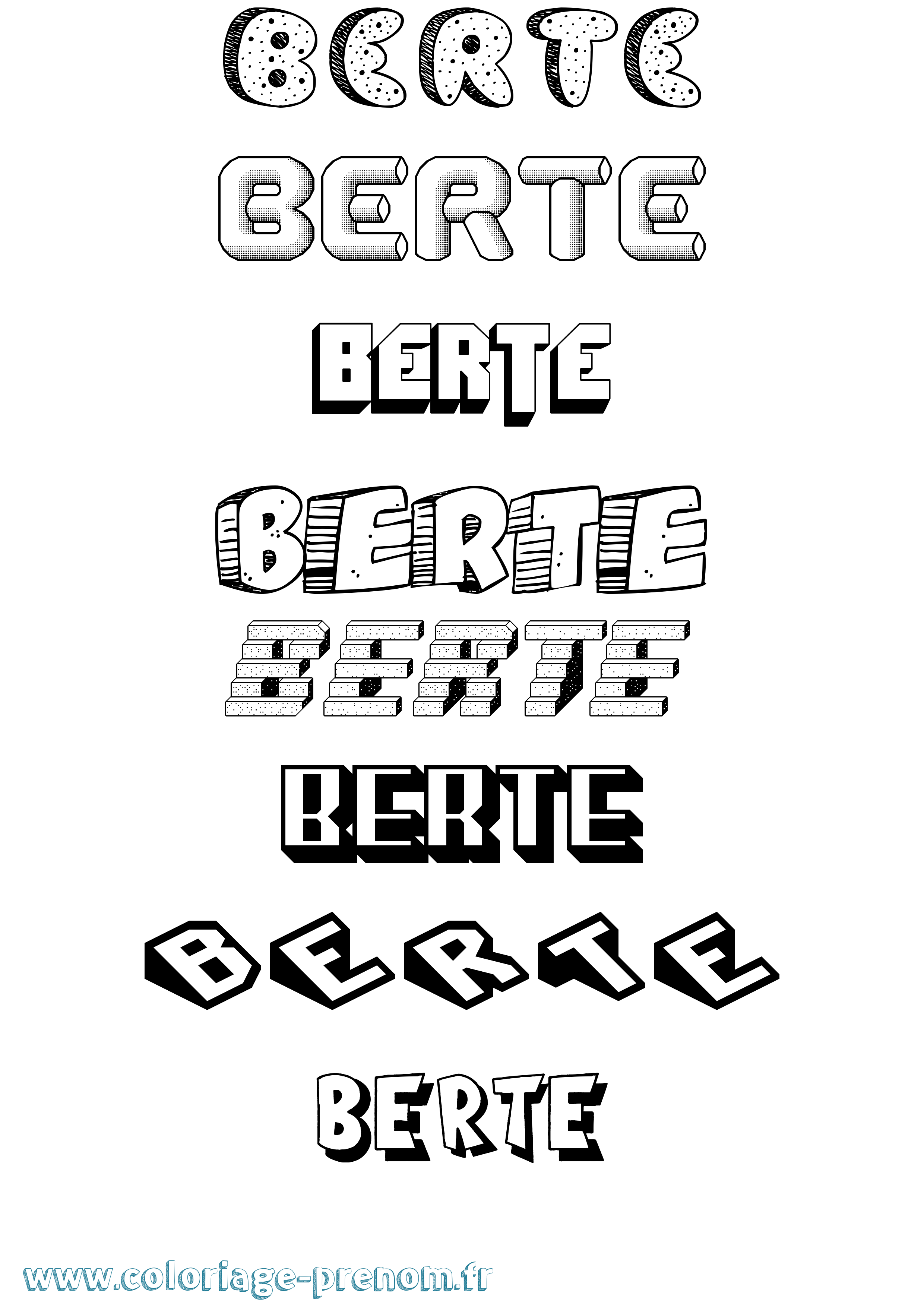 Coloriage Berte Effet 3D Coloriage prénom Berte Effet 3D
