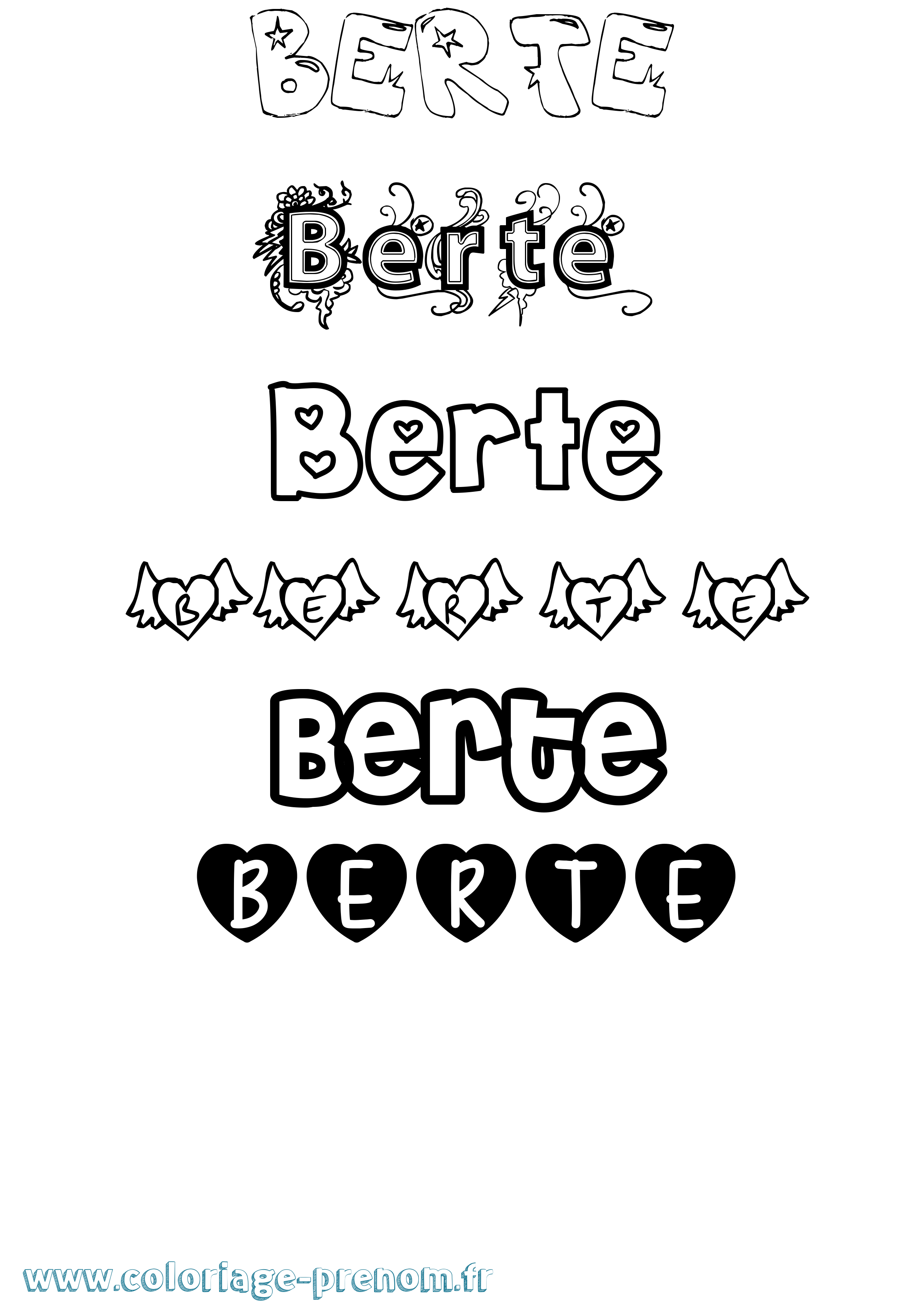 Coloriage Berte Girly Coloriage prénom Berte Girly