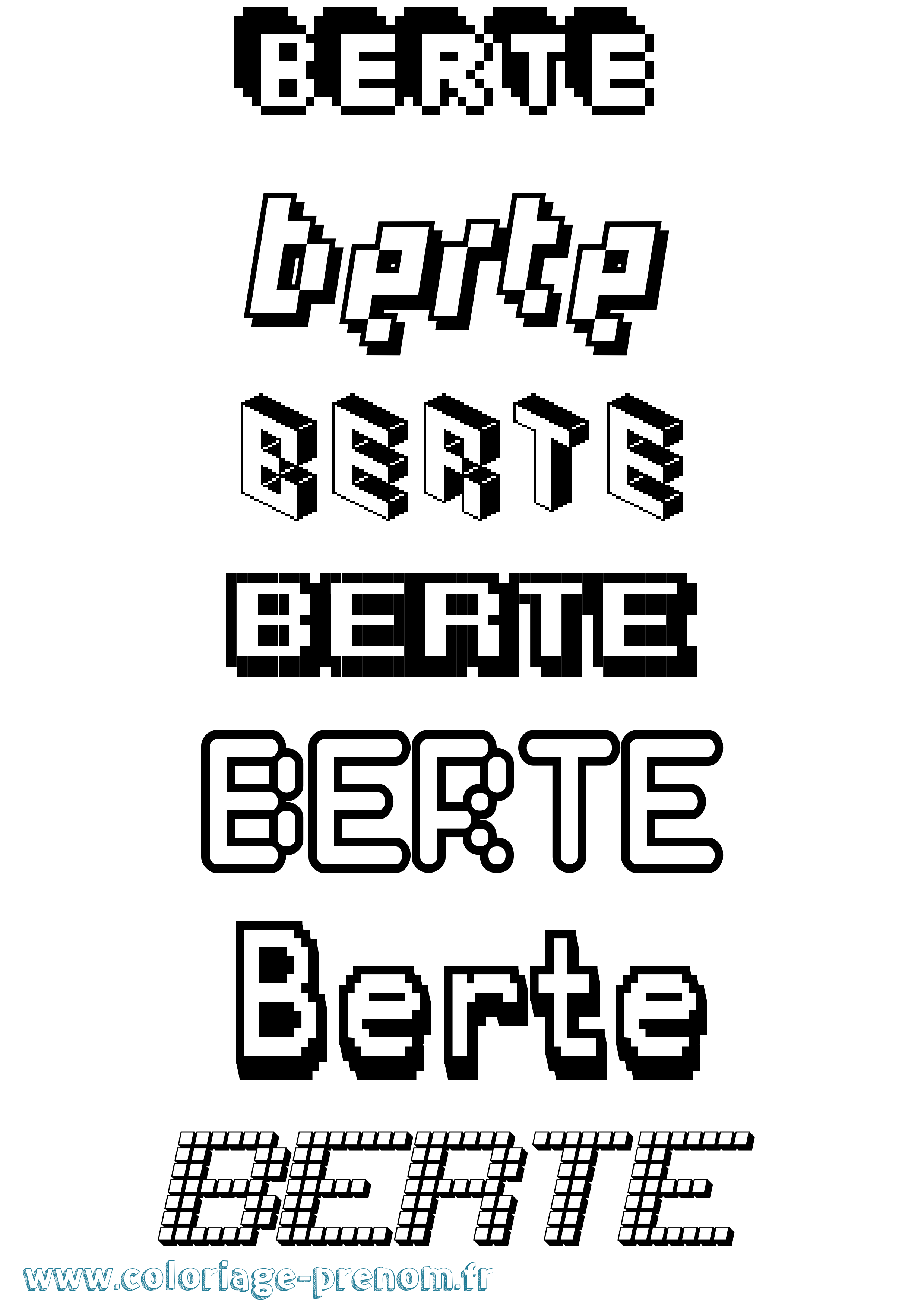 Coloriage Berte Pixel Coloriage prénom Berte Pixel