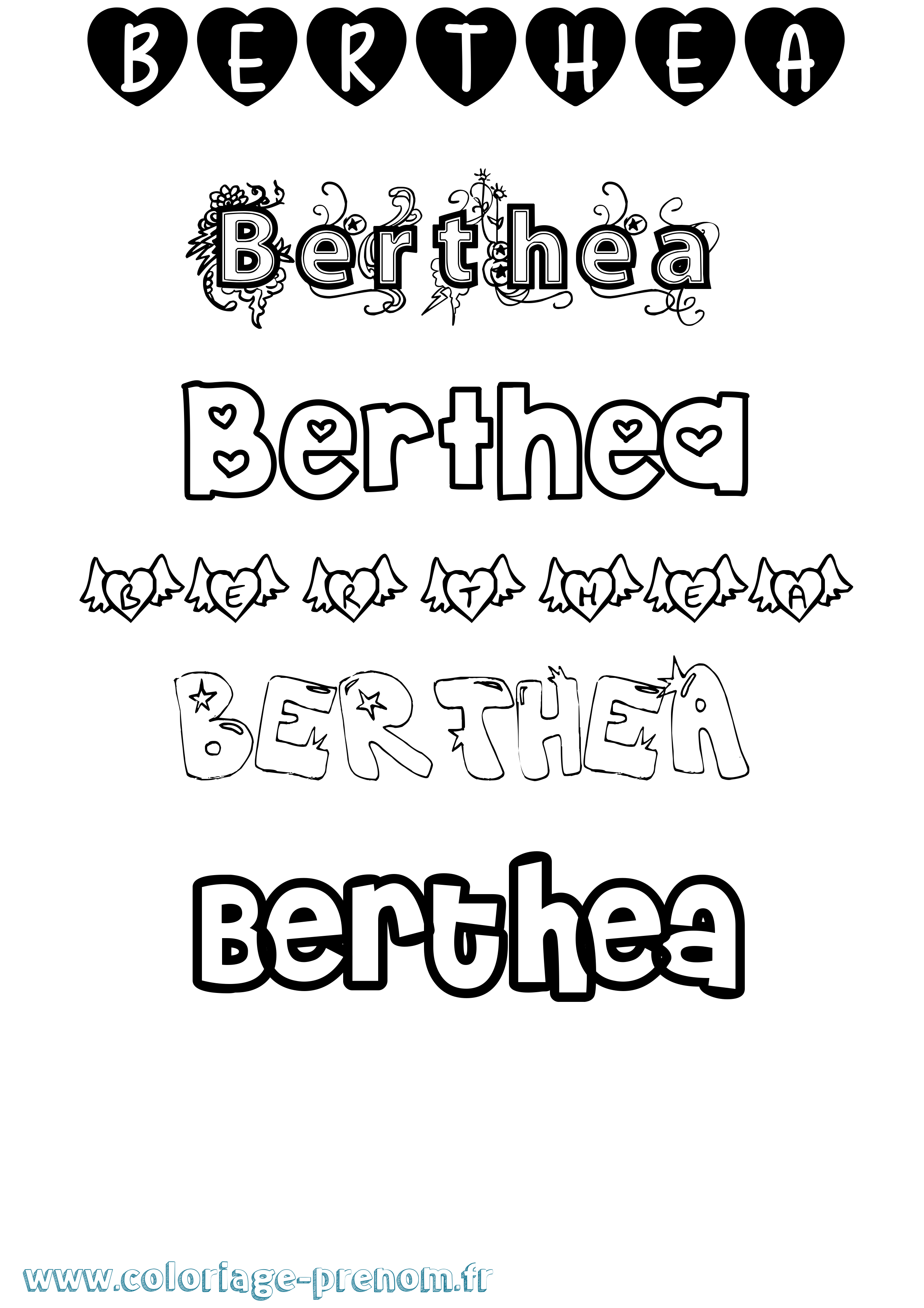 Coloriage Berthea Girly Coloriage prénom Berthea Girly