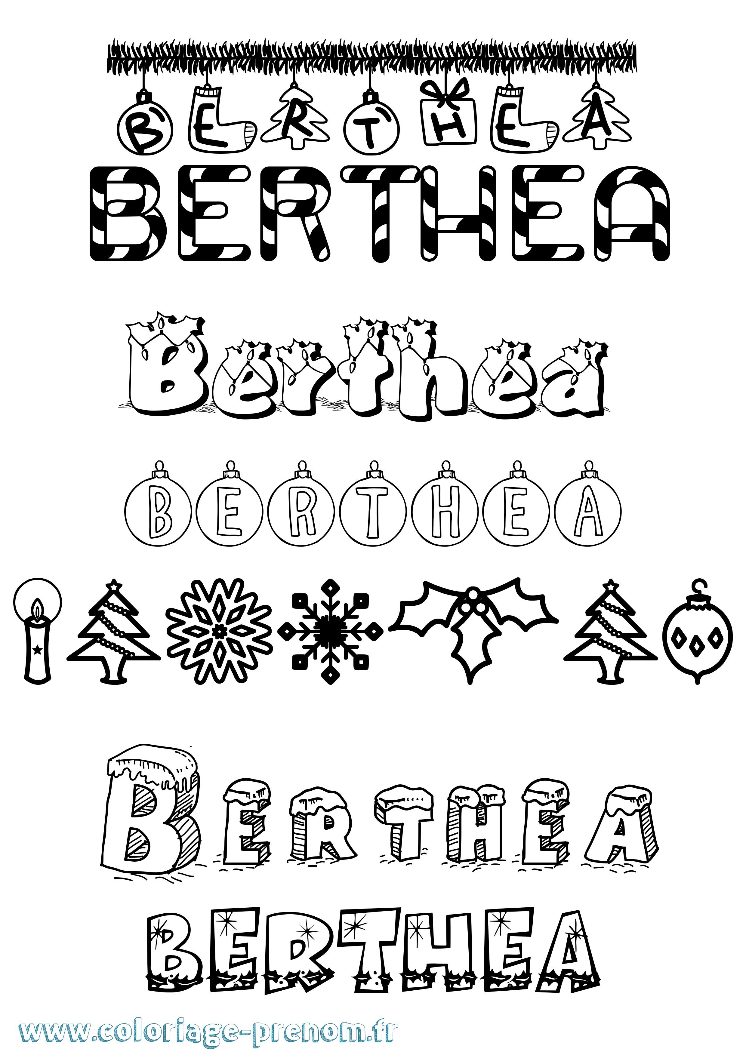 Coloriage Berthea Noël Coloriage prénom Berthea Noël