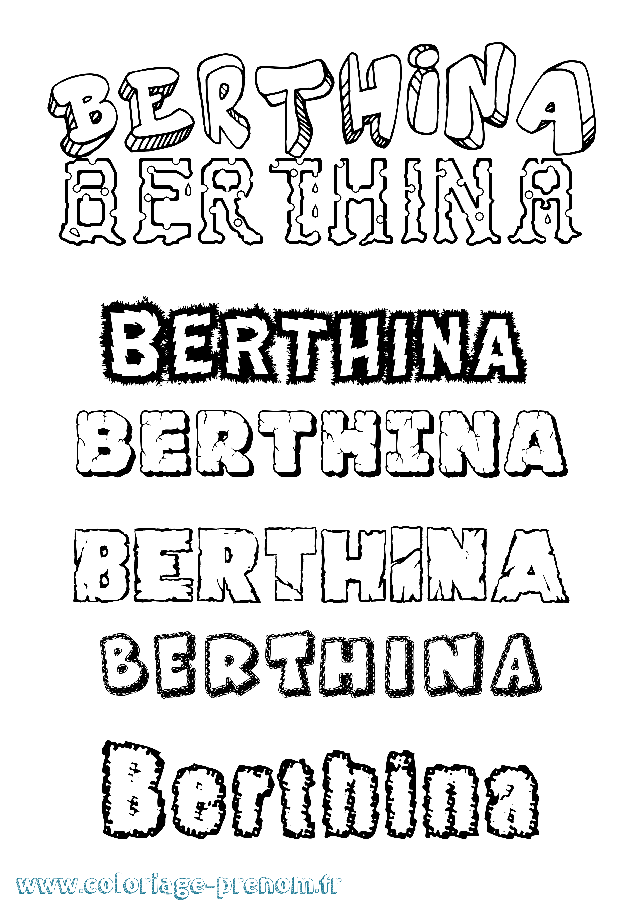 Coloriage Berthina Destructuré Coloriage prénom Berthina Destructuré