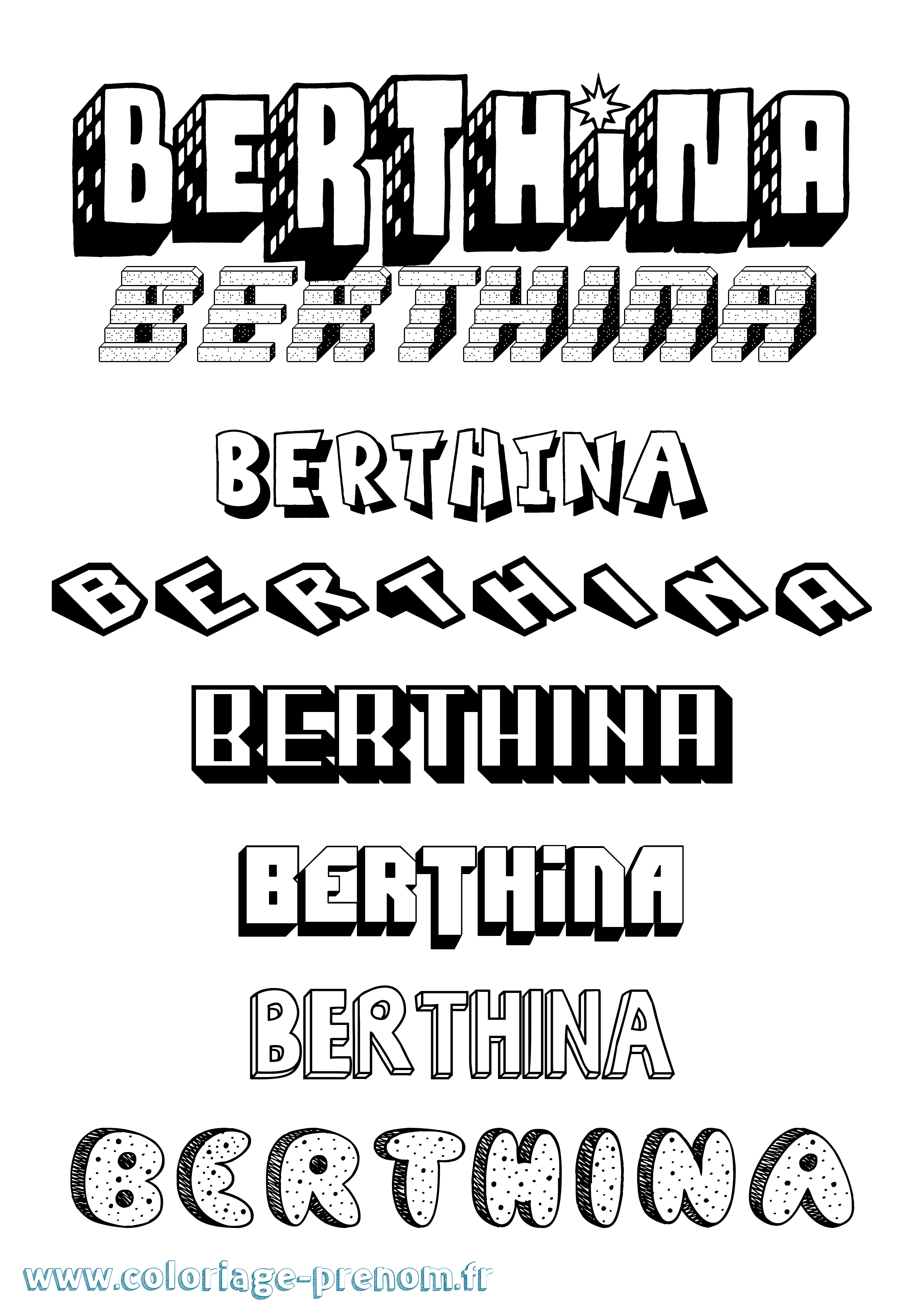 Coloriage Berthina Effet 3D Coloriage prénom Berthina Effet 3D