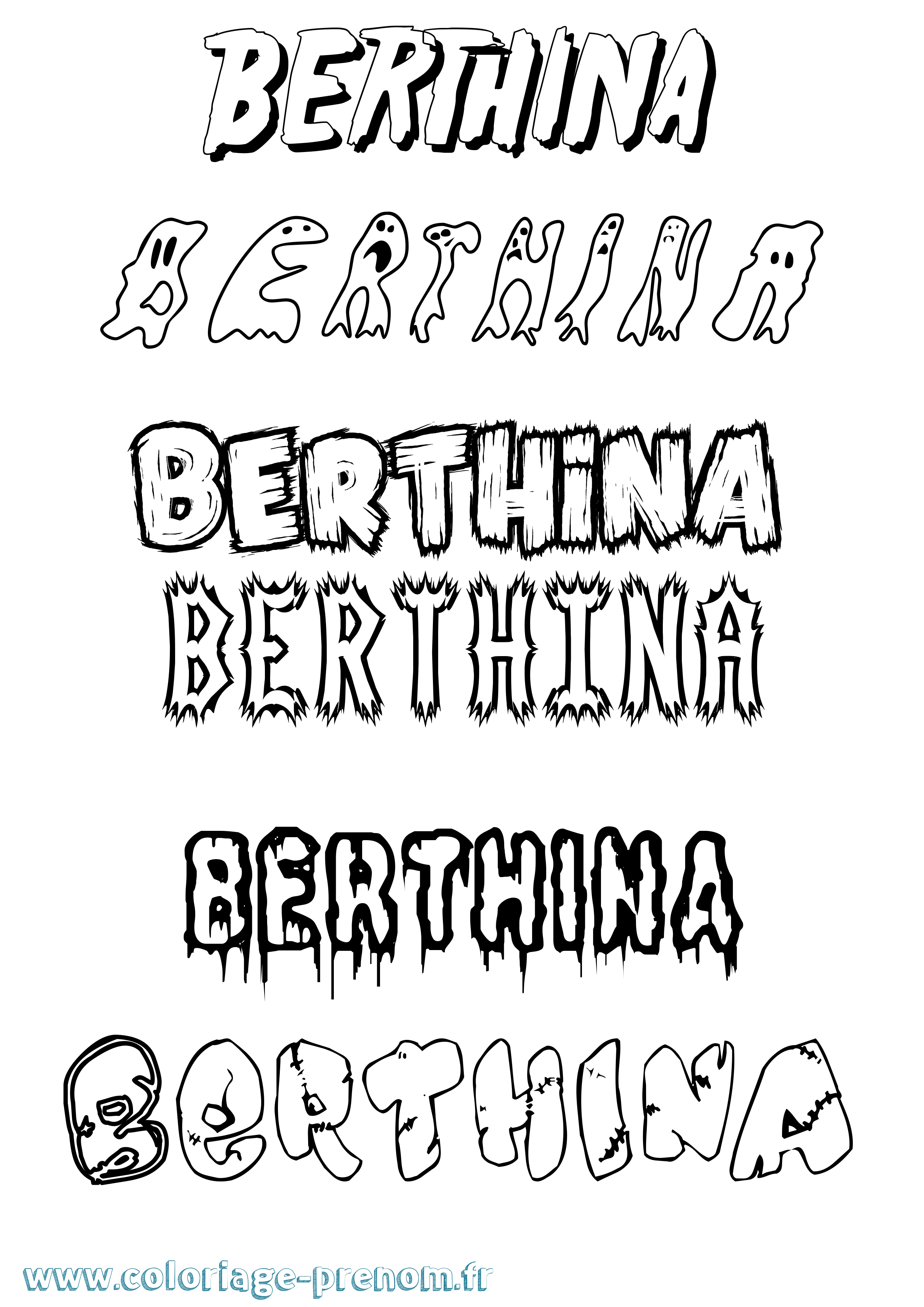 Coloriage Berthina Frisson Coloriage prénom Berthina Frisson