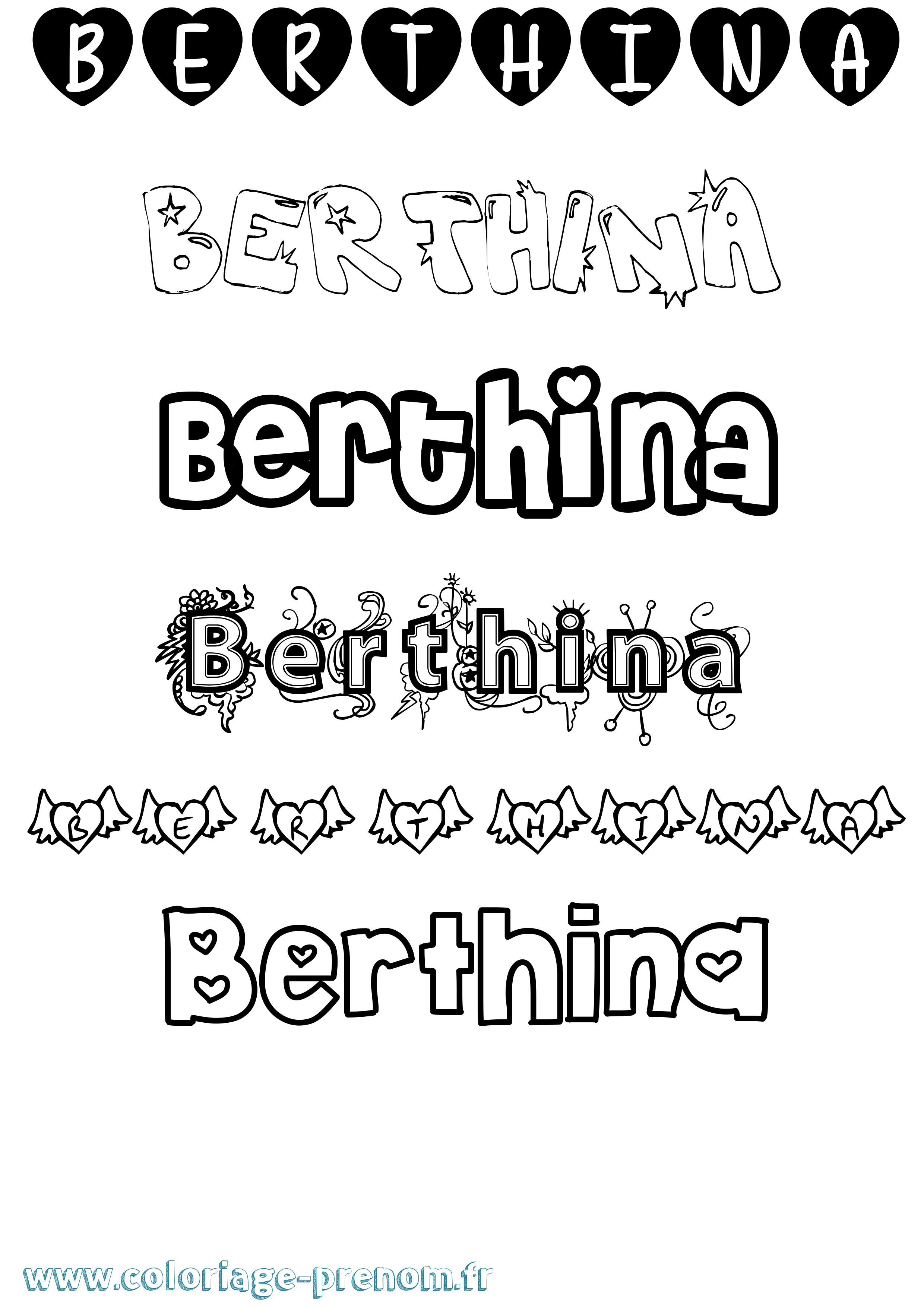 Coloriage Berthina Girly Coloriage prénom Berthina Girly