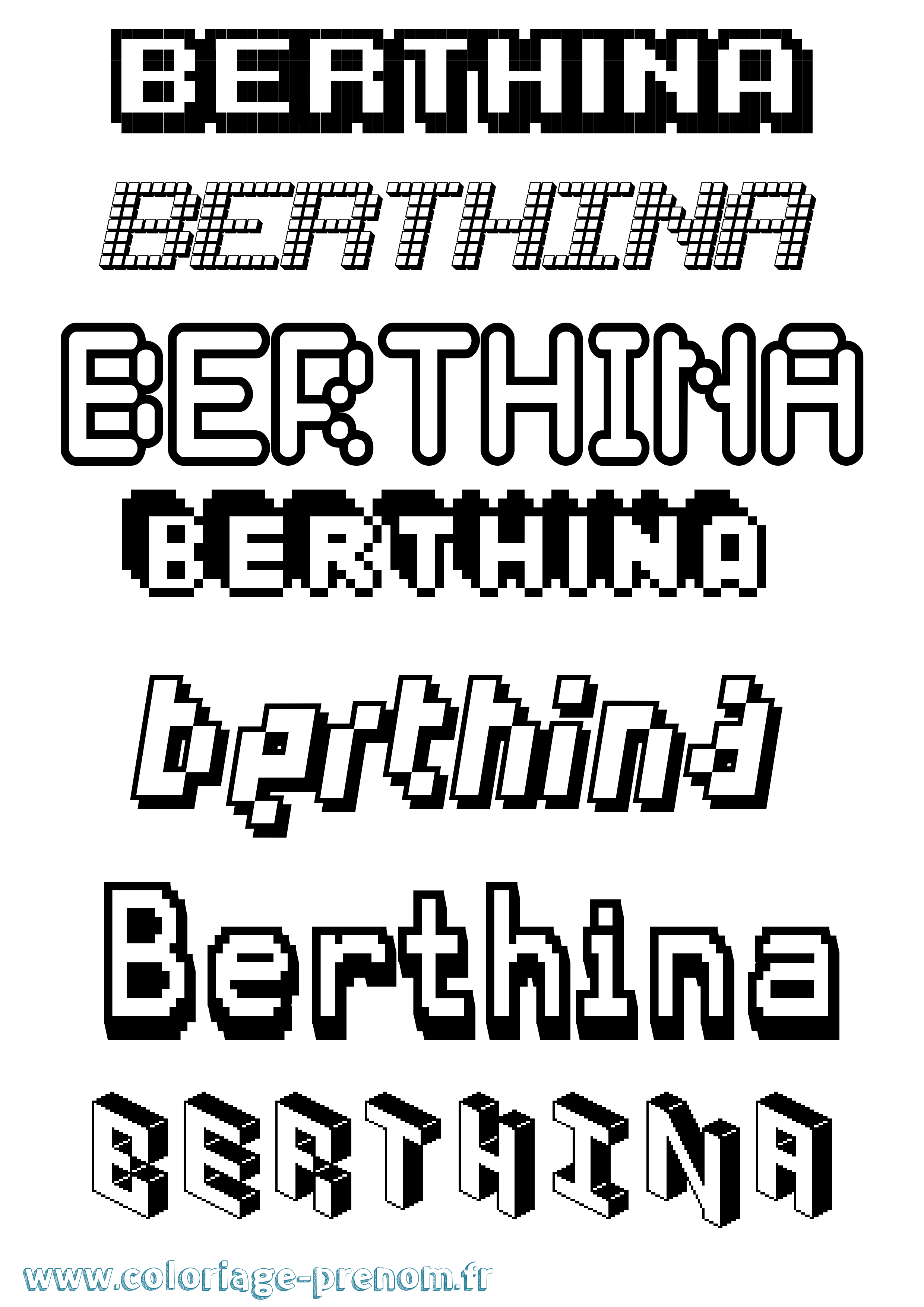 Coloriage Berthina Pixel Coloriage prénom Berthina Pixel
